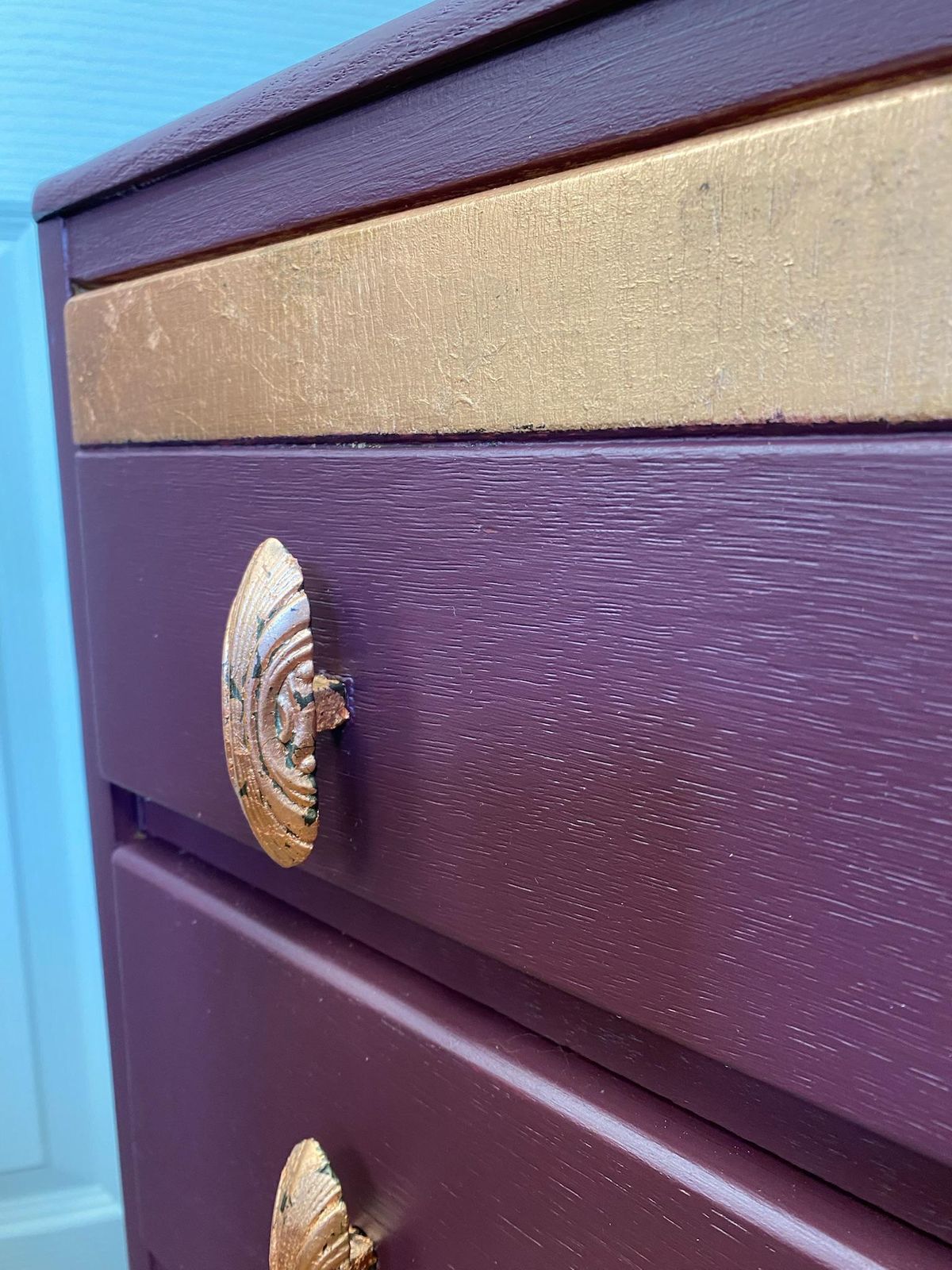 Refurbished 1940s Chest Of Drawers In Aubergine With Copper Highlights photo buy
