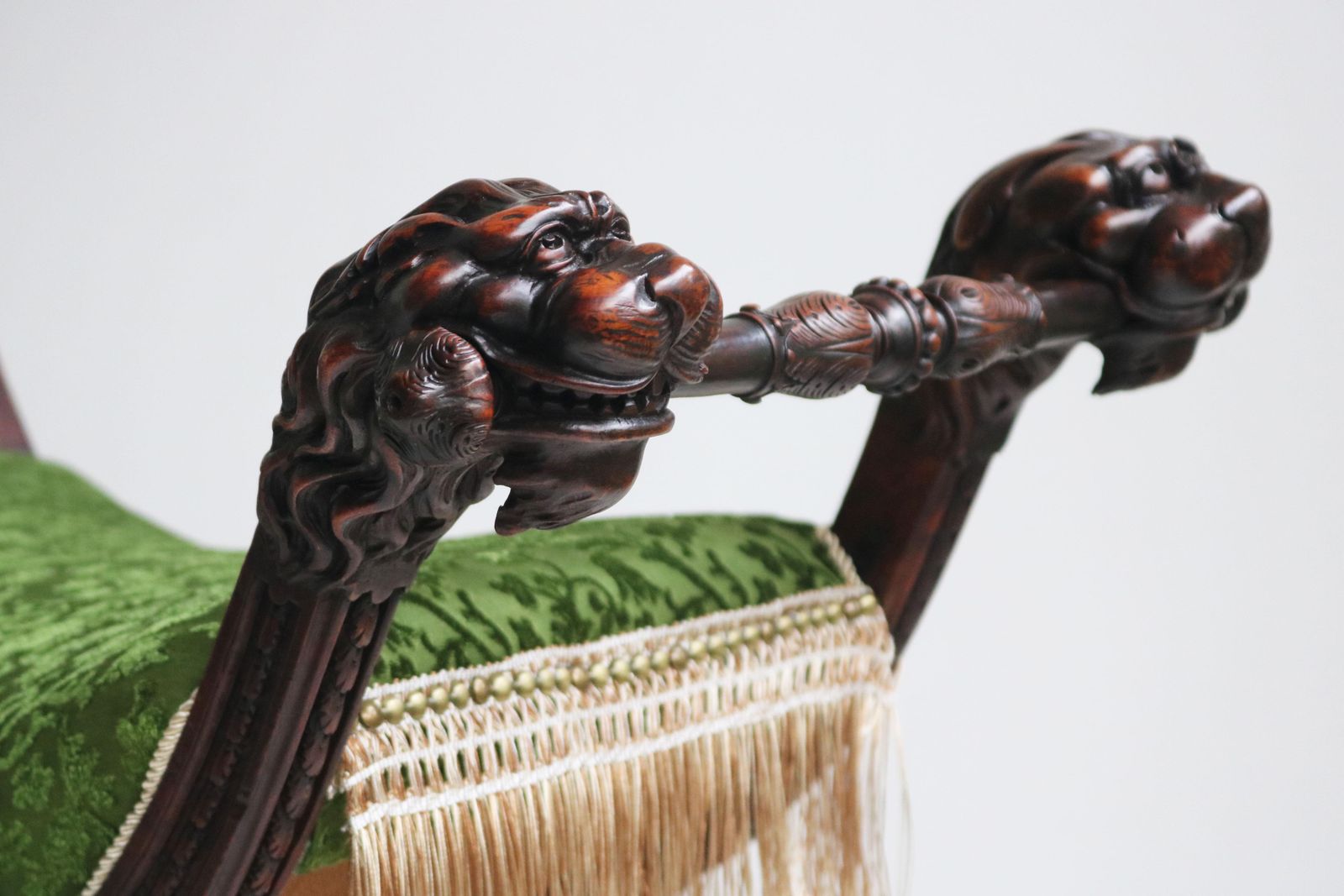 Rare Pair Of Gothic Revival Stools By Victor Aimone 19th Century Lion Heads Oak photo furniture