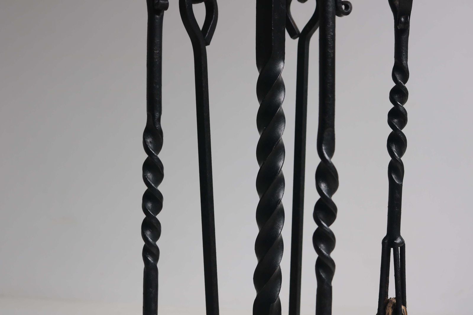 Spanish Gothic Revival Fireplace Tool Set Wrought Iron Dragon 1920 Hand Forged photo vintage