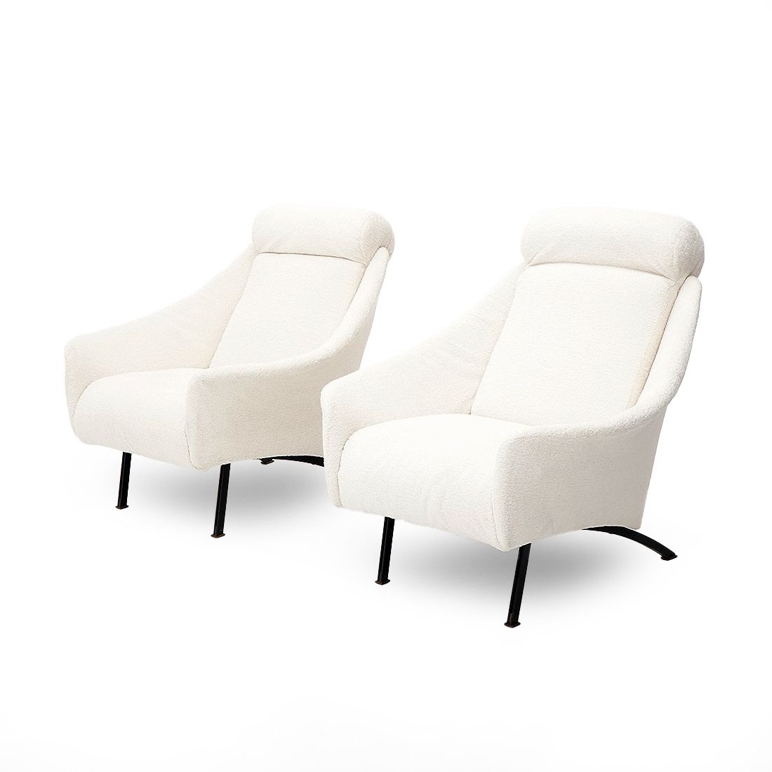 Pair Of White Bouclé Armchairs, 1950s photo Furniture