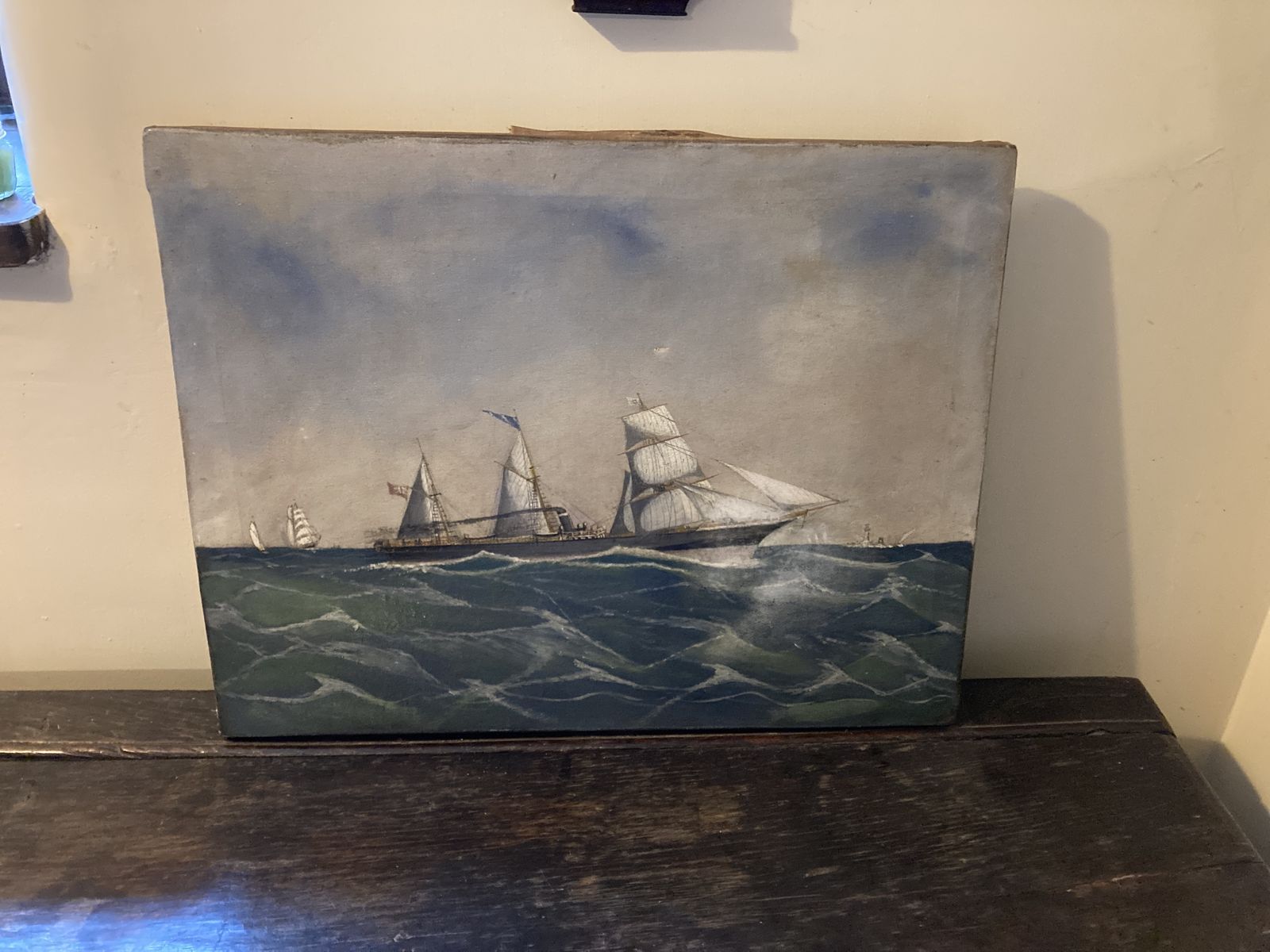 photo for sale 19th Century Oil Painting Steam/ Sailing Ship