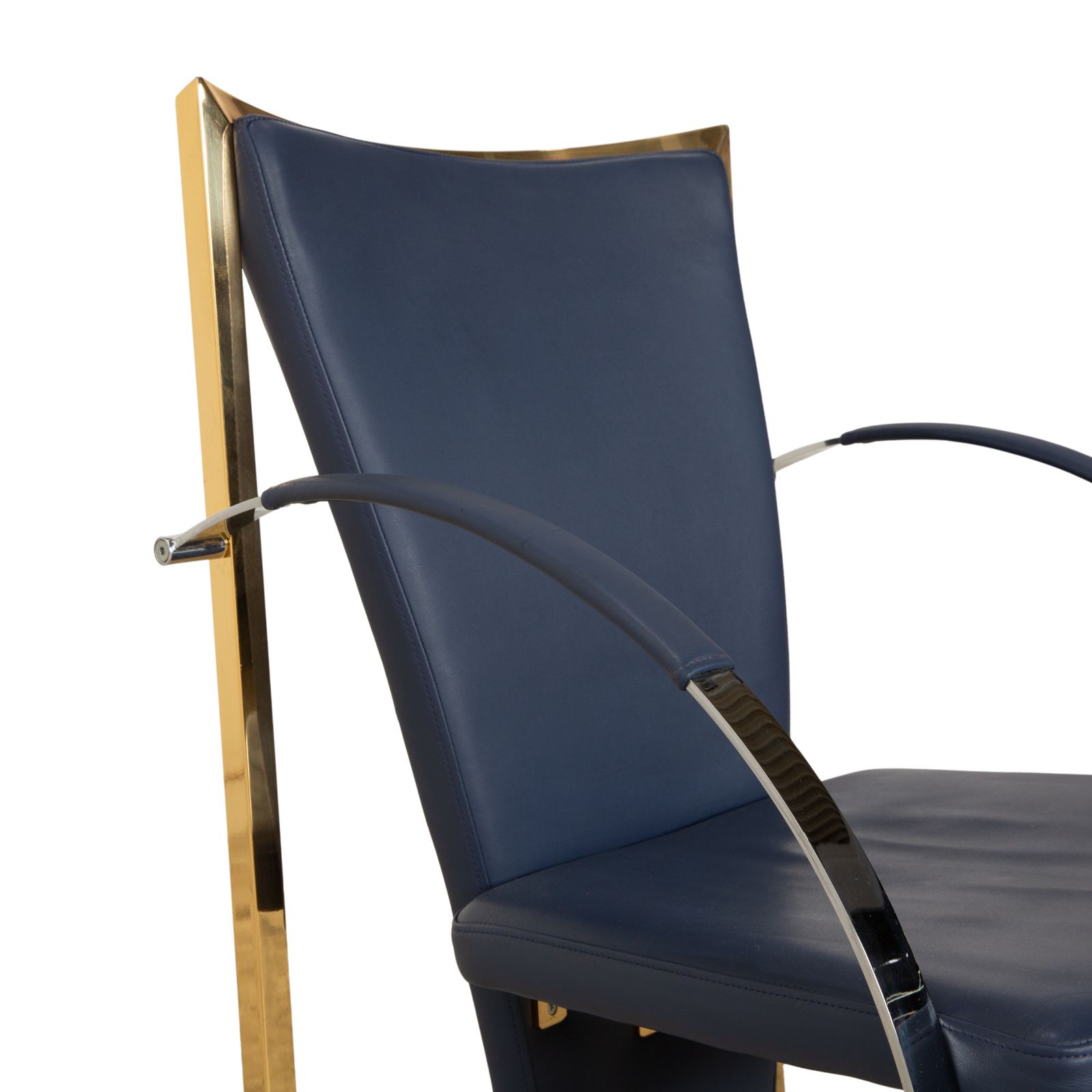 Set Of 4 Ronald Schmitt Leather Chairs Blue Gold Metal photo vinterior