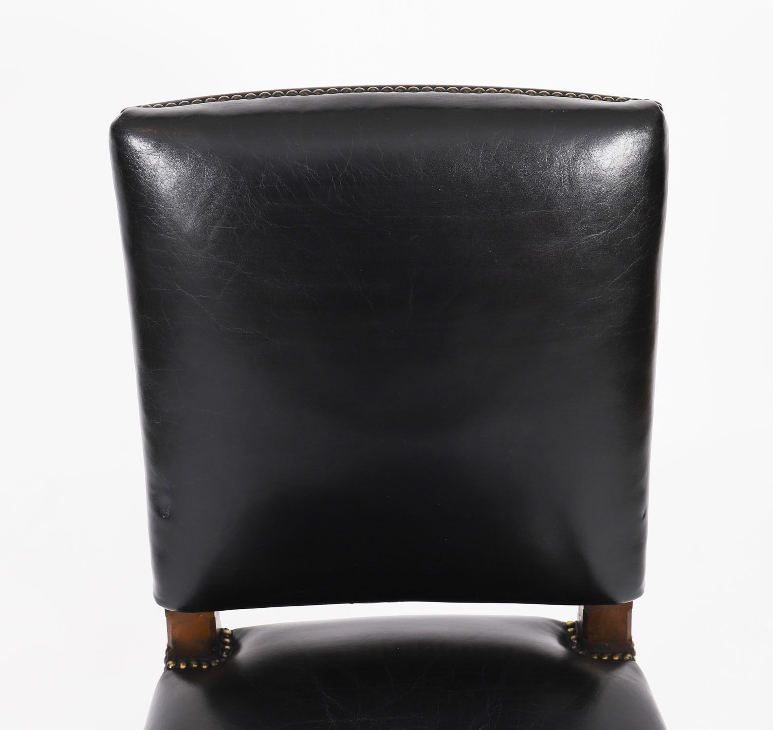 photo for sale Antique Set 12 French Walnut & Black Leather Upholstered Dining Chairs 19th C