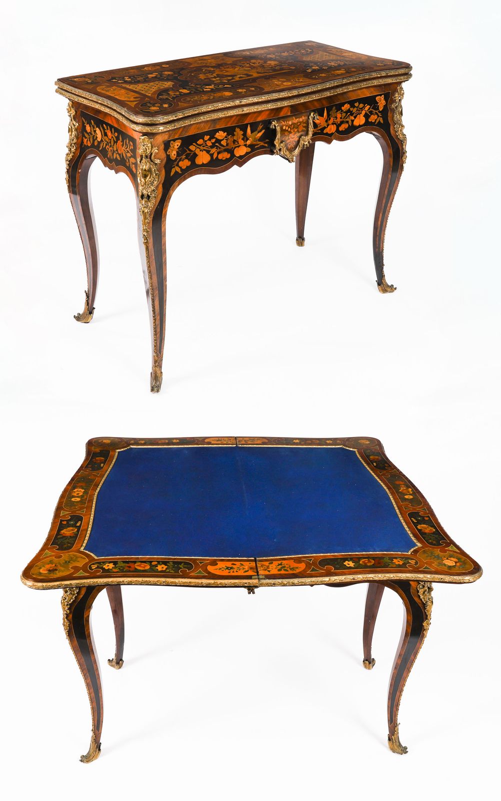 French Louis Revival Floral Marquetry Console 19th C