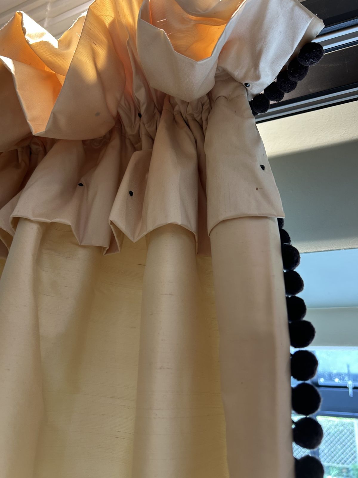 2 Pairs Of Gold Lined Curtains Taffeta