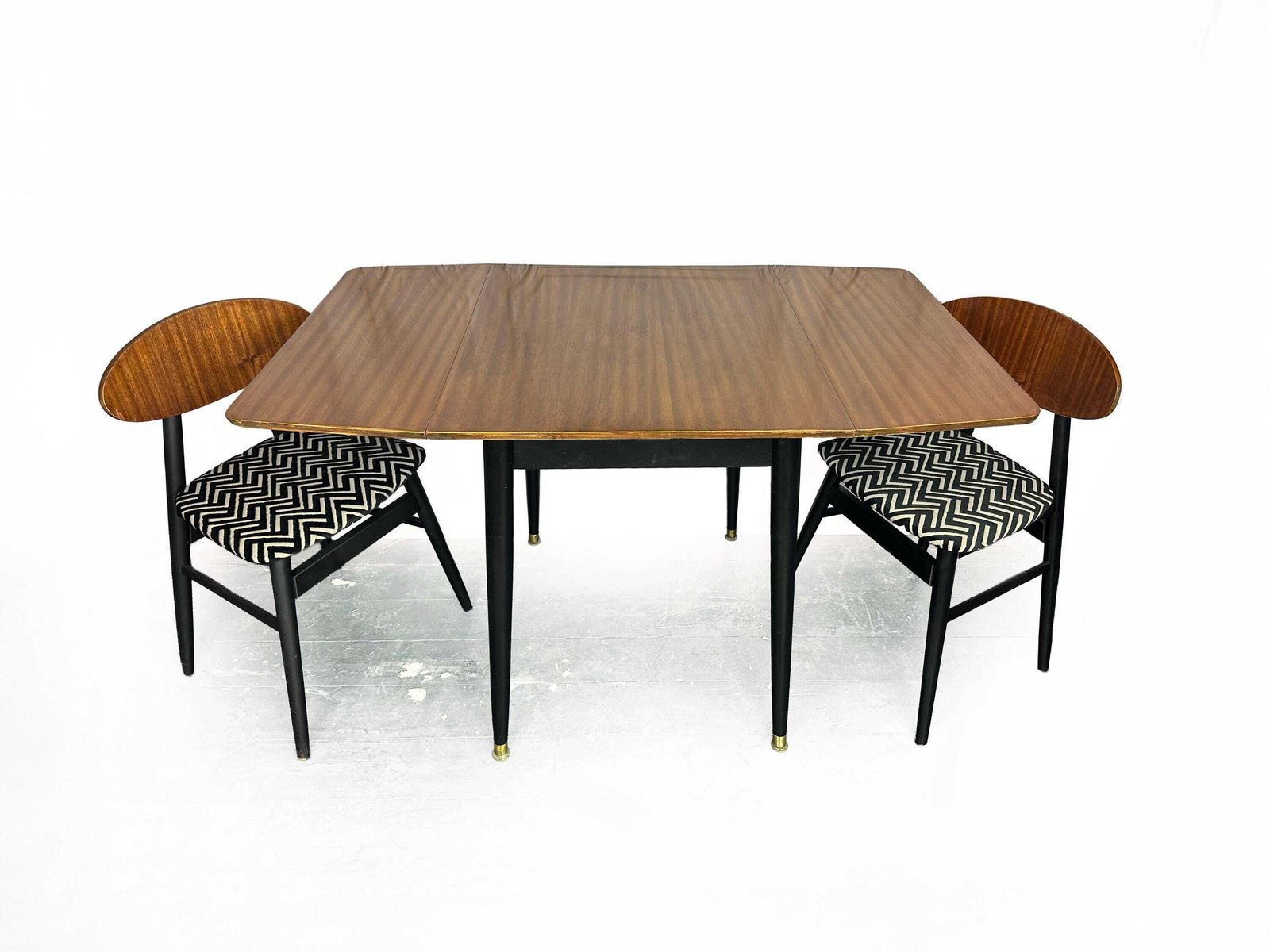 Mid Century Drop Leaf Dining Table And Two Reupholstered Butterfly Dining Chairs photo 699.0