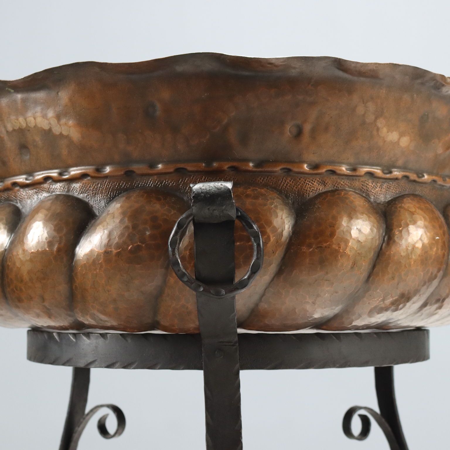 Antique Trypod Planter Wrought Iron Copper Italy XX Century photo for sale