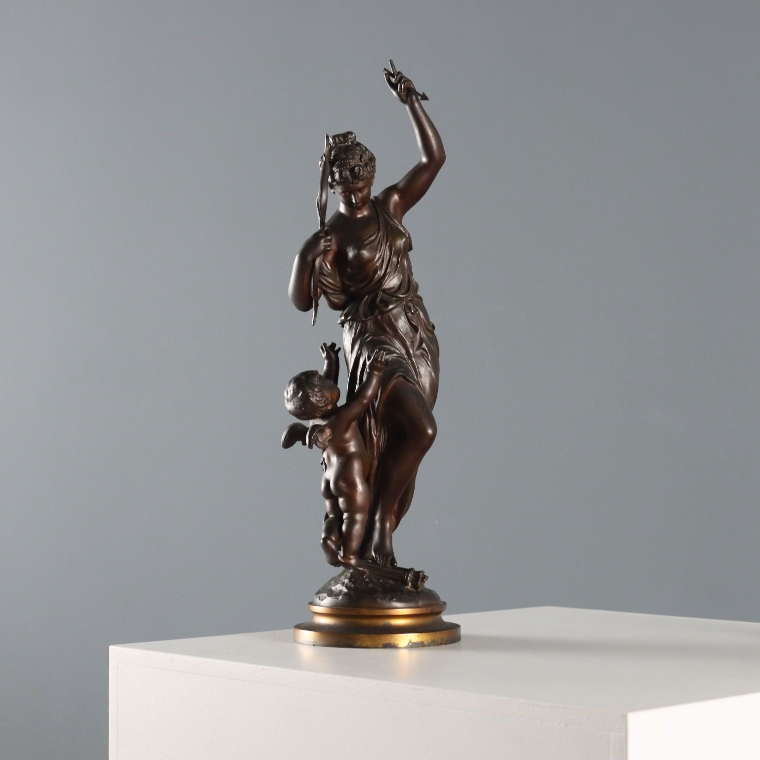 Modern Sculpture Venus And Love Signed M. Moreau XX Century