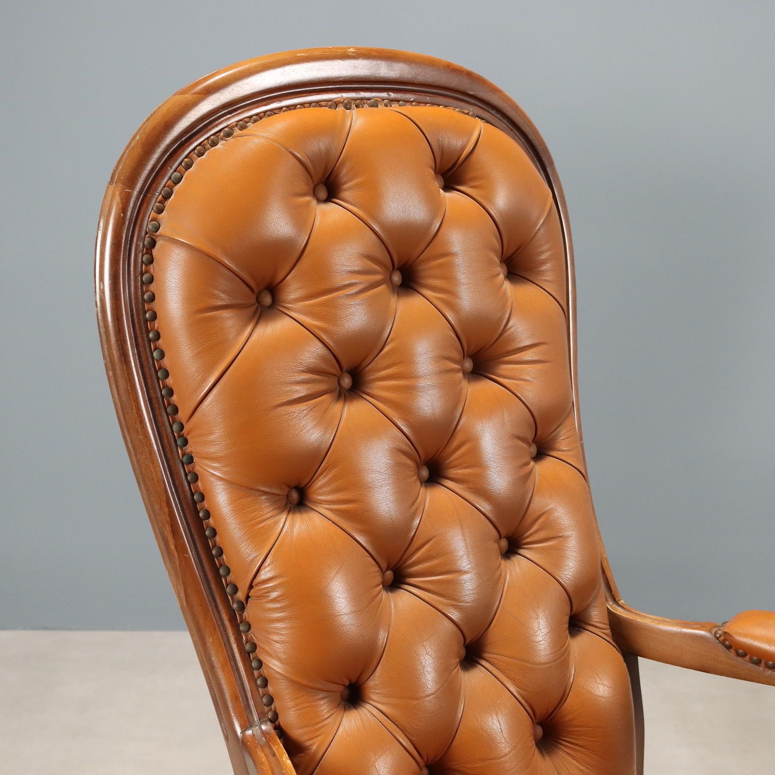 Antique Armchairs Walnut Leather Italy XX Century photo for sale