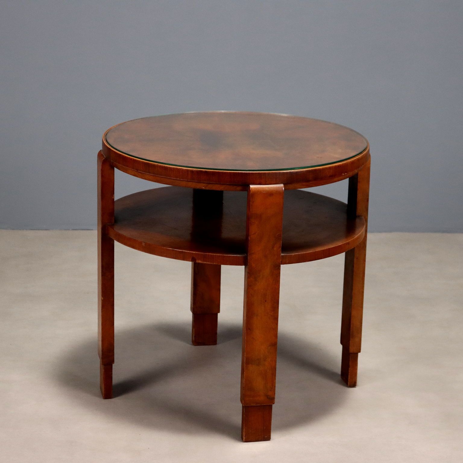 Art Deco Table Walnut Top With Glass Italy XX Century