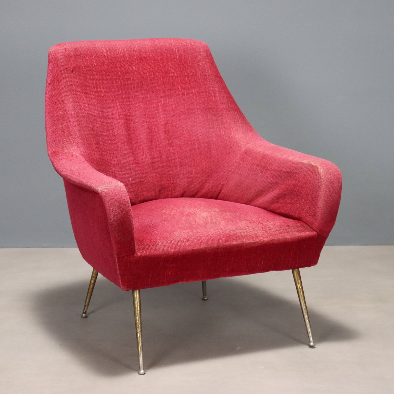 Vintage Armchair Design Fabric Brass Italy 1950s 1960s