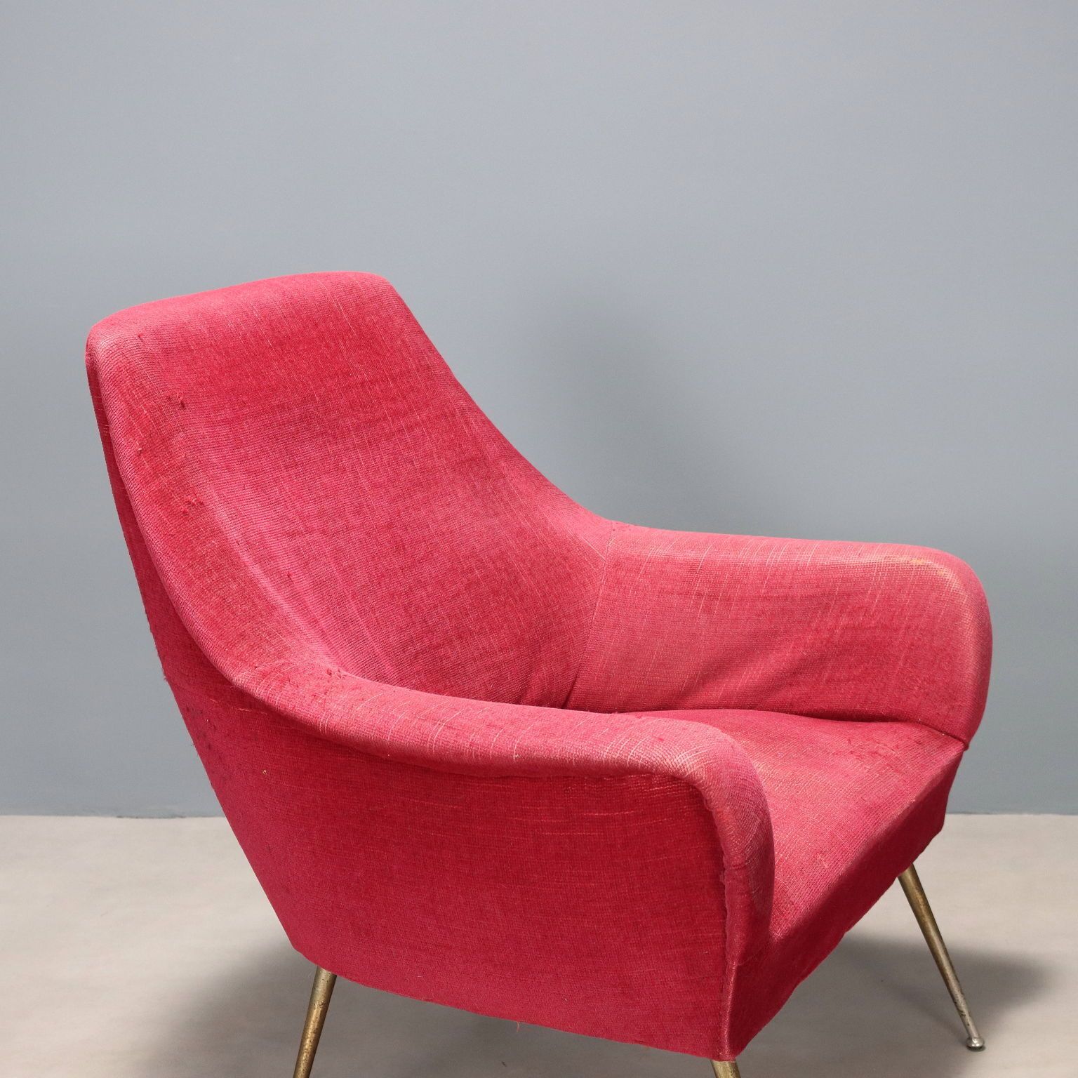 Vintage Armchair Design Fabric Brass Italy 1950s 1960s photo for sale
