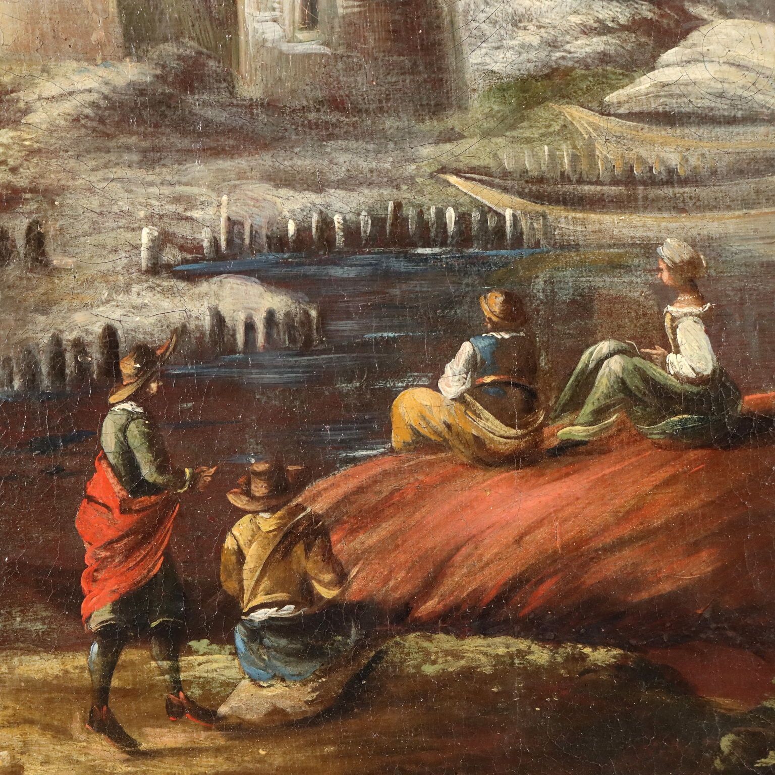 Antique Painting Landscape With Buildings Oil On Canvas XVIII Century photo Art
