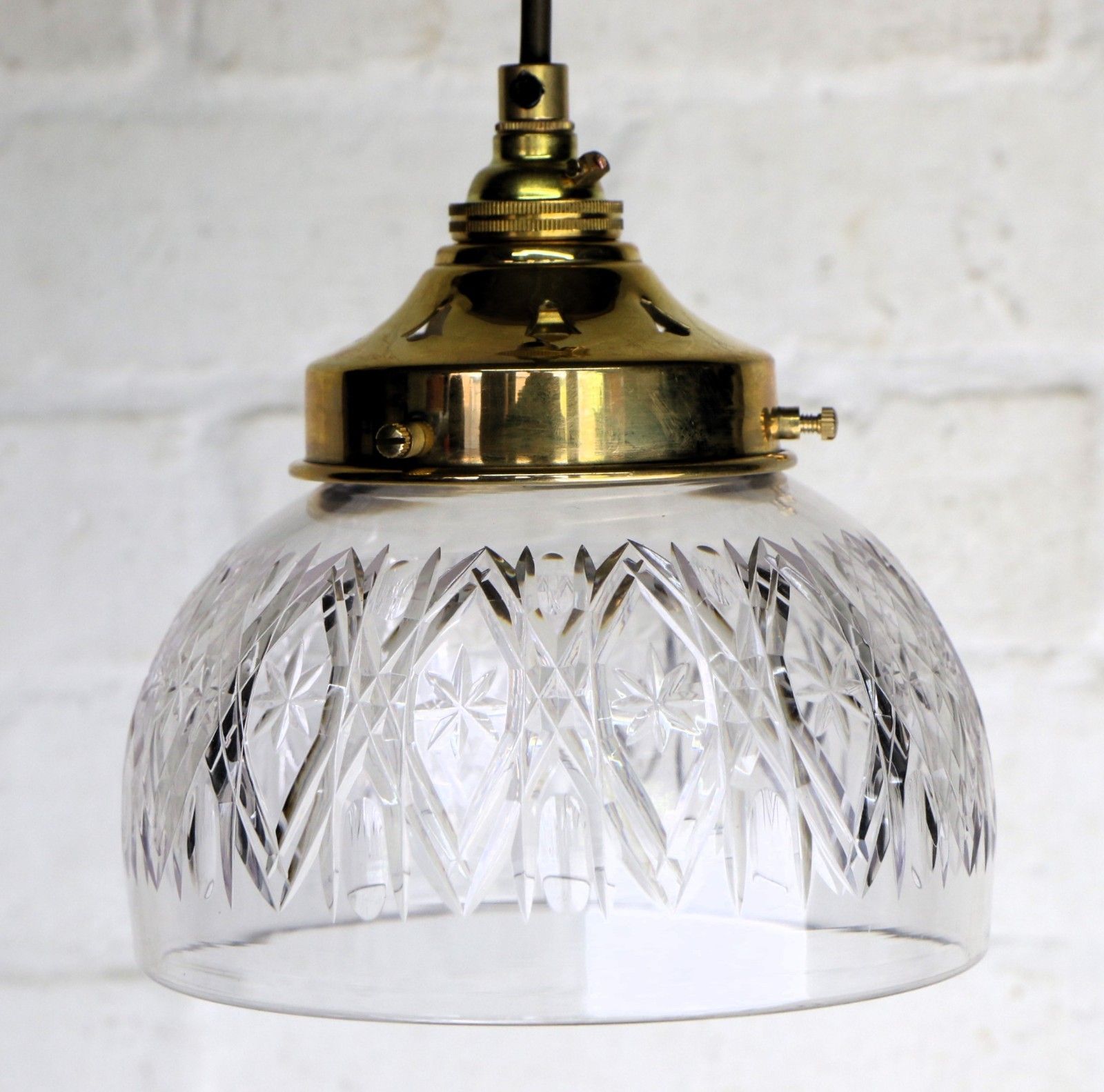 Ceiling Light Antique Cut Glass Pendant Shade Glass Bowl Multi Cut Rewired