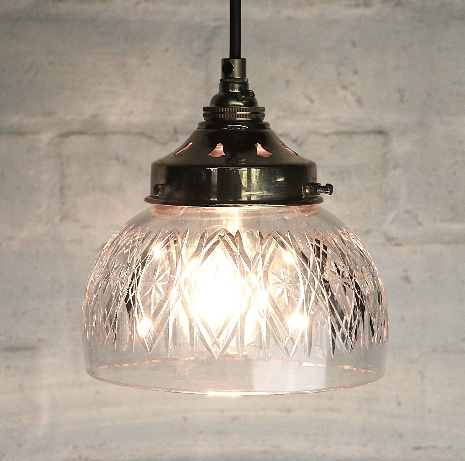 Ceiling Light Antique Cut Glass Pendant Shade Glass Bowl Multi Cut Rewired photo furniture