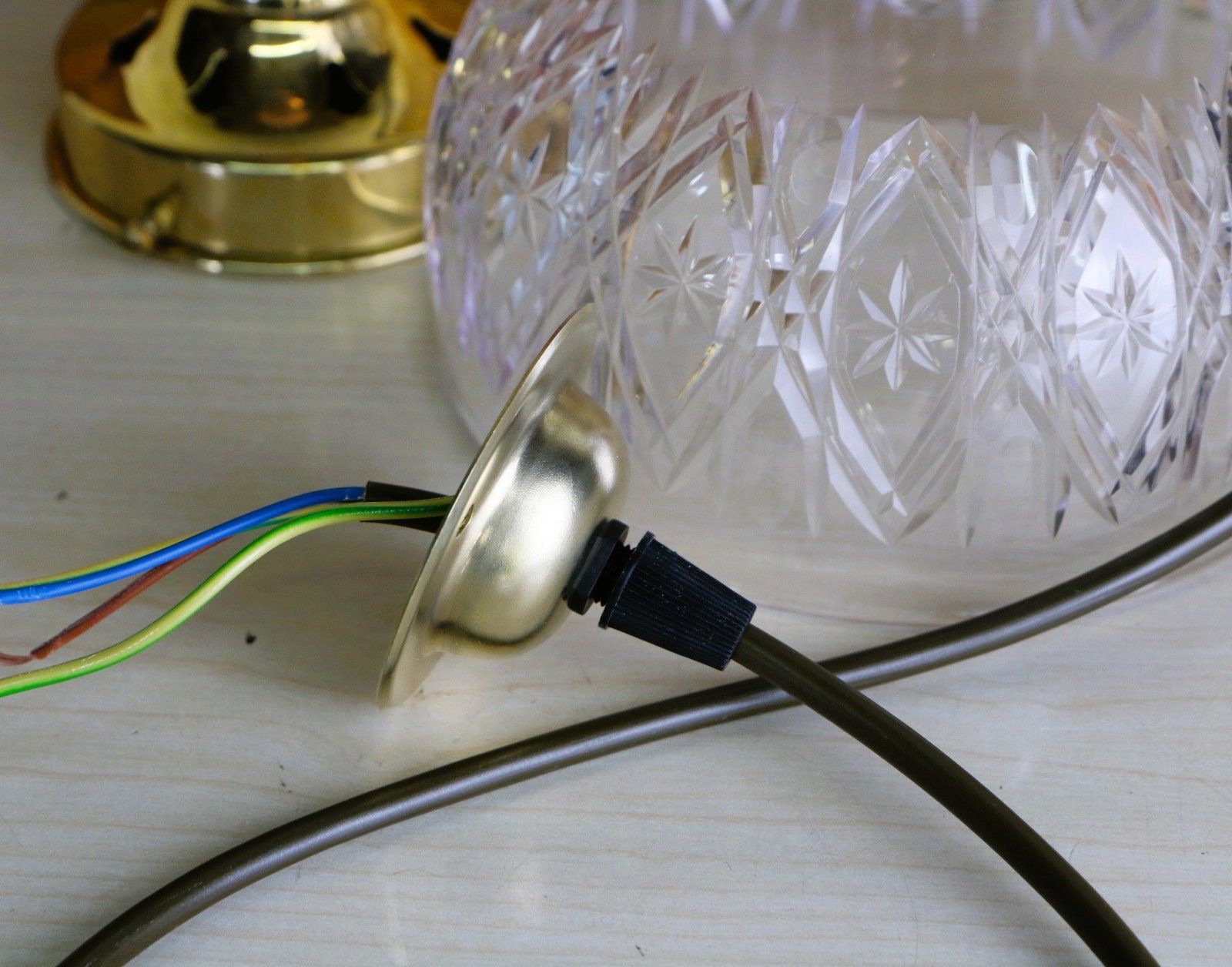 Ceiling Light Antique Cut Glass Pendant Shade Glass Bowl Multi Cut Rewired photo vintage