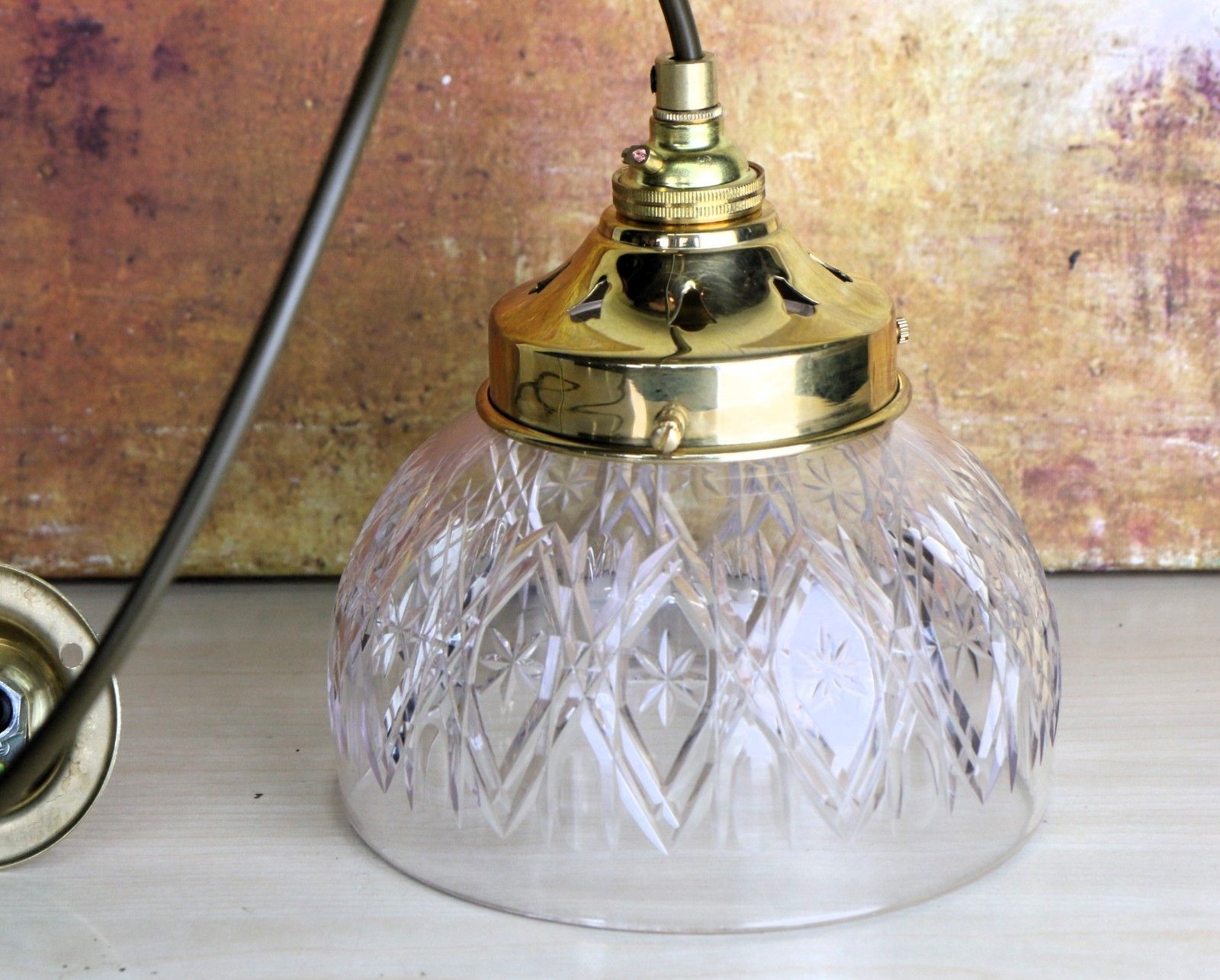 120.0 Ceiling Light Antique Cut Glass Pendant Shade Glass Bowl Multi Cut Rewired photo