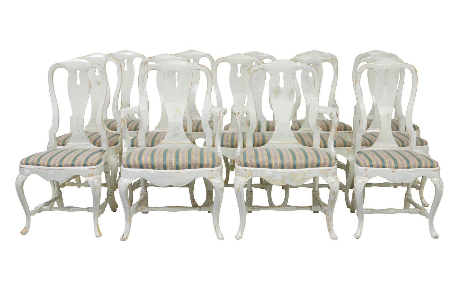 Set Of 14 Lacquered Queen Anne Influenced Dining Chairs
