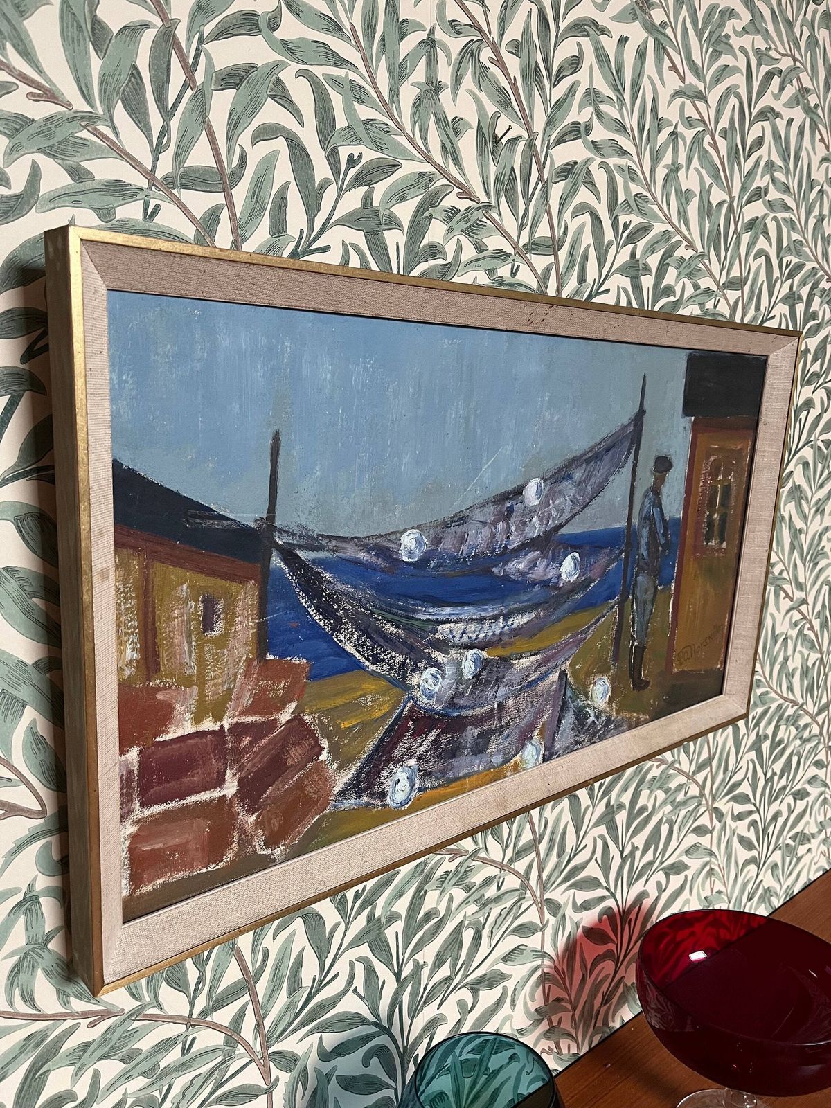 Fisherman With Nets,  1940s 1950s, Swedish Artist P O Norström.  Oil Painting On Streched Canvas photo 250.0