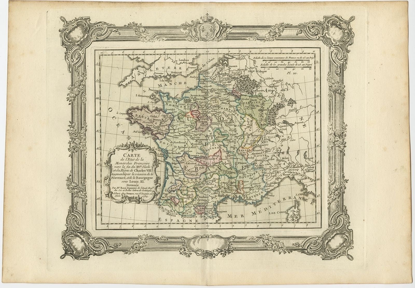 Antique Map Of France Under The Reign Of Louis Xi By Zannoni (1765)
