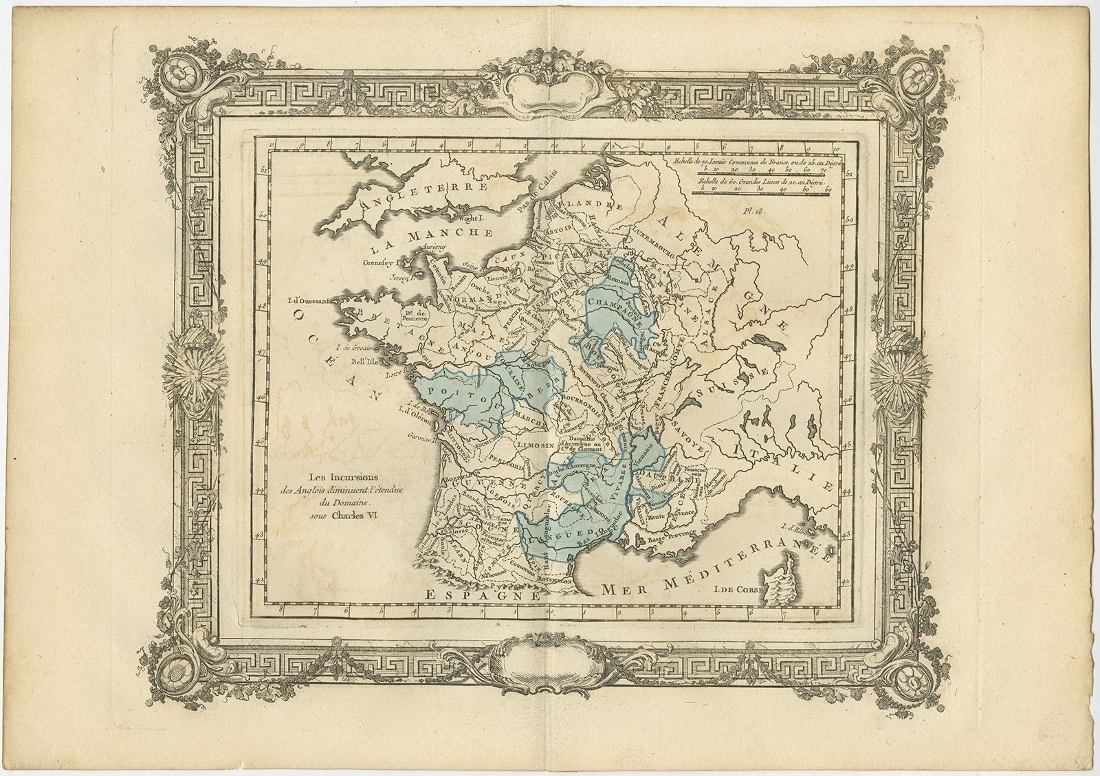 Antique Map Of France Under The Reign Of Charles VI By Zannoni (1765)