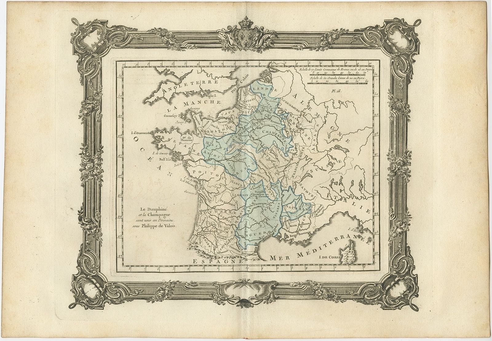 Antique Map Of France Under The Reign Of Philip VI By Zannoni (1765)
