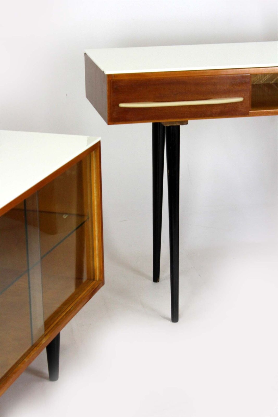 Modular Desk Set With White Glass Top By Mojmir Pozar, 1960s, Set Of 3 photo buy