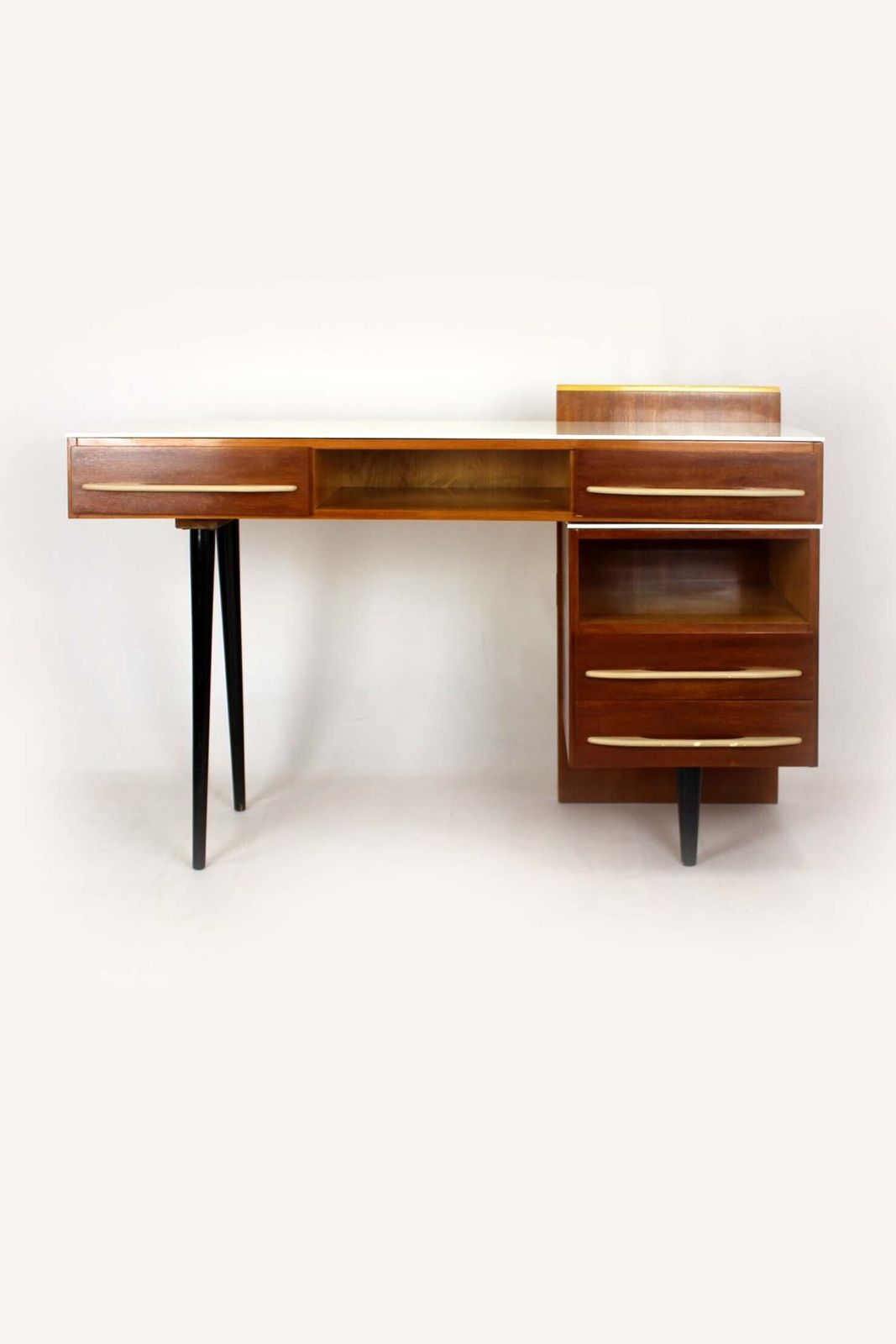 photo furniture Modular Desk Set With White Glass Top By Mojmir Pozar, 1960s, Set Of 3