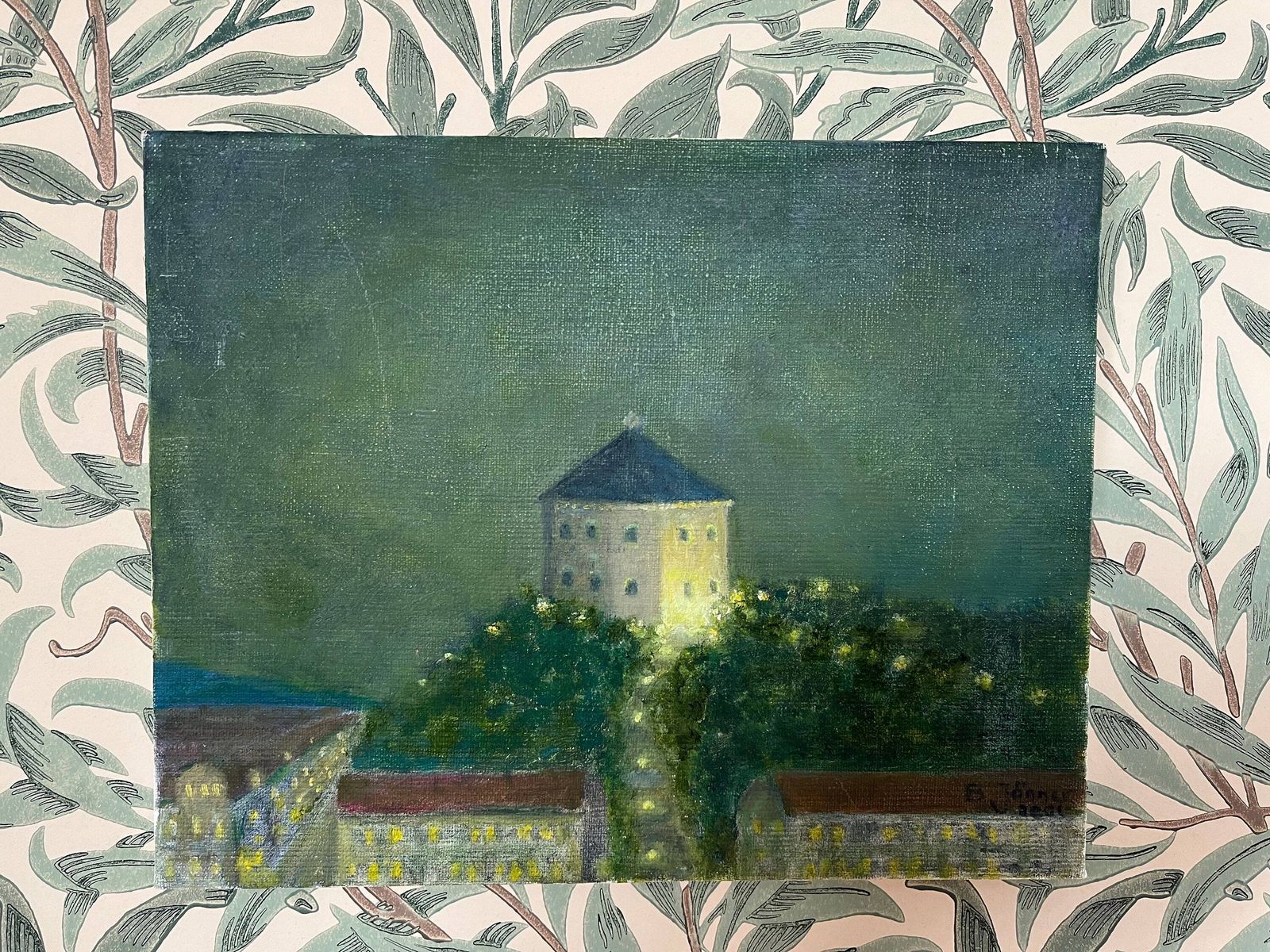 Skansen Kronan, 2001, Swedish Artist  B Jönner, Unframed Oil On Canvas photo vintage