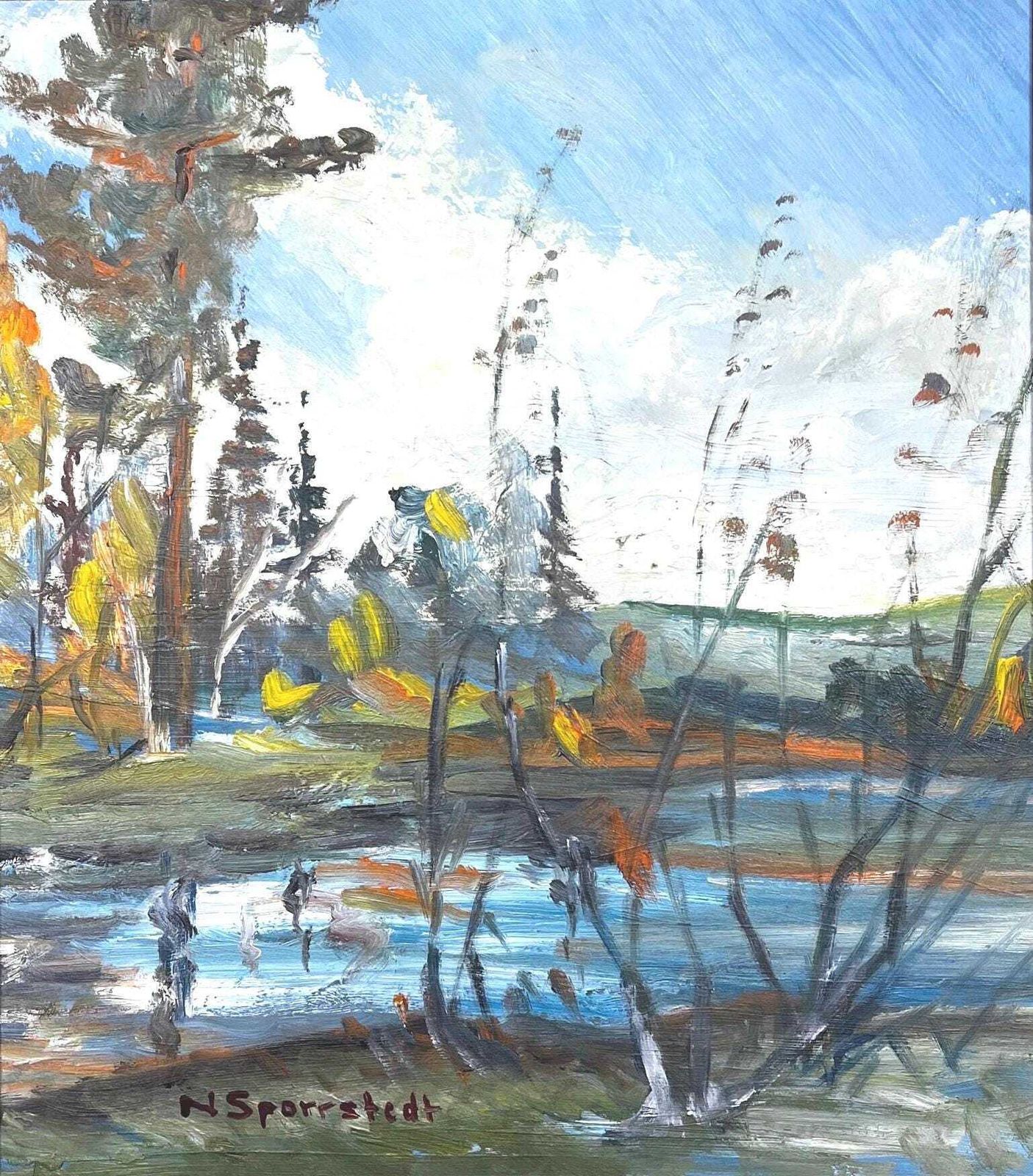 Fågeldamm 1944 By N Sporrstedt Swedish Landscape Original Oil Painting Vintage Scandinavian Wall Art photo vintage