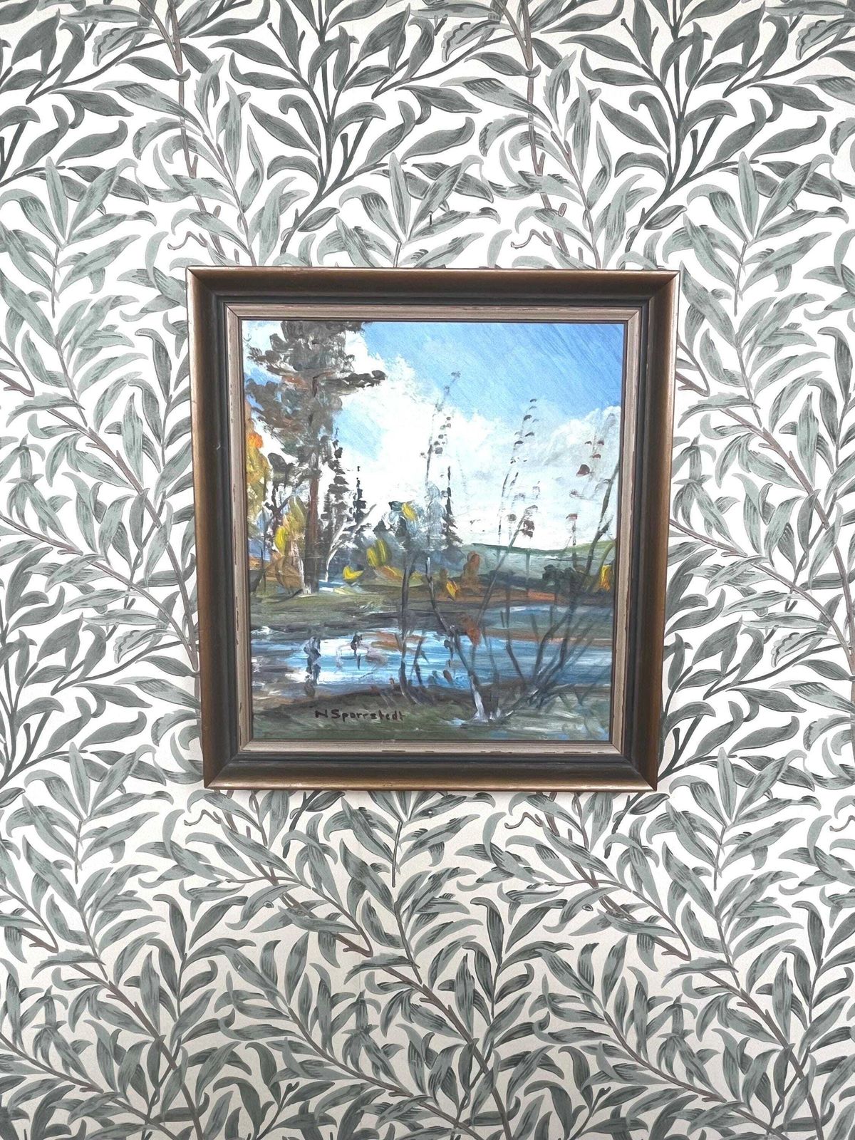 photo furniture Fågeldamm 1944 By N Sporrstedt Swedish Landscape Original Oil Painting Vintage Scandinavian Wall Art