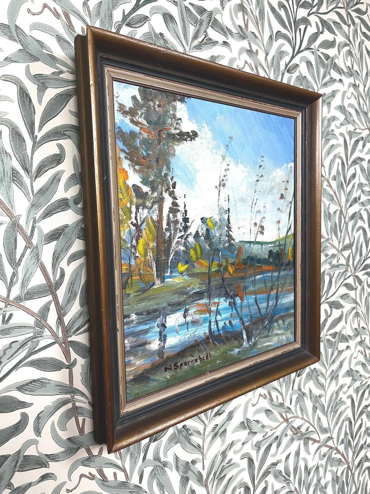 Waterfall In Forest 1976 By Olle Rudolf (1932–2021) Swedish Landscape Oil Painting Scandinavian Vintage Wall Art photo Art