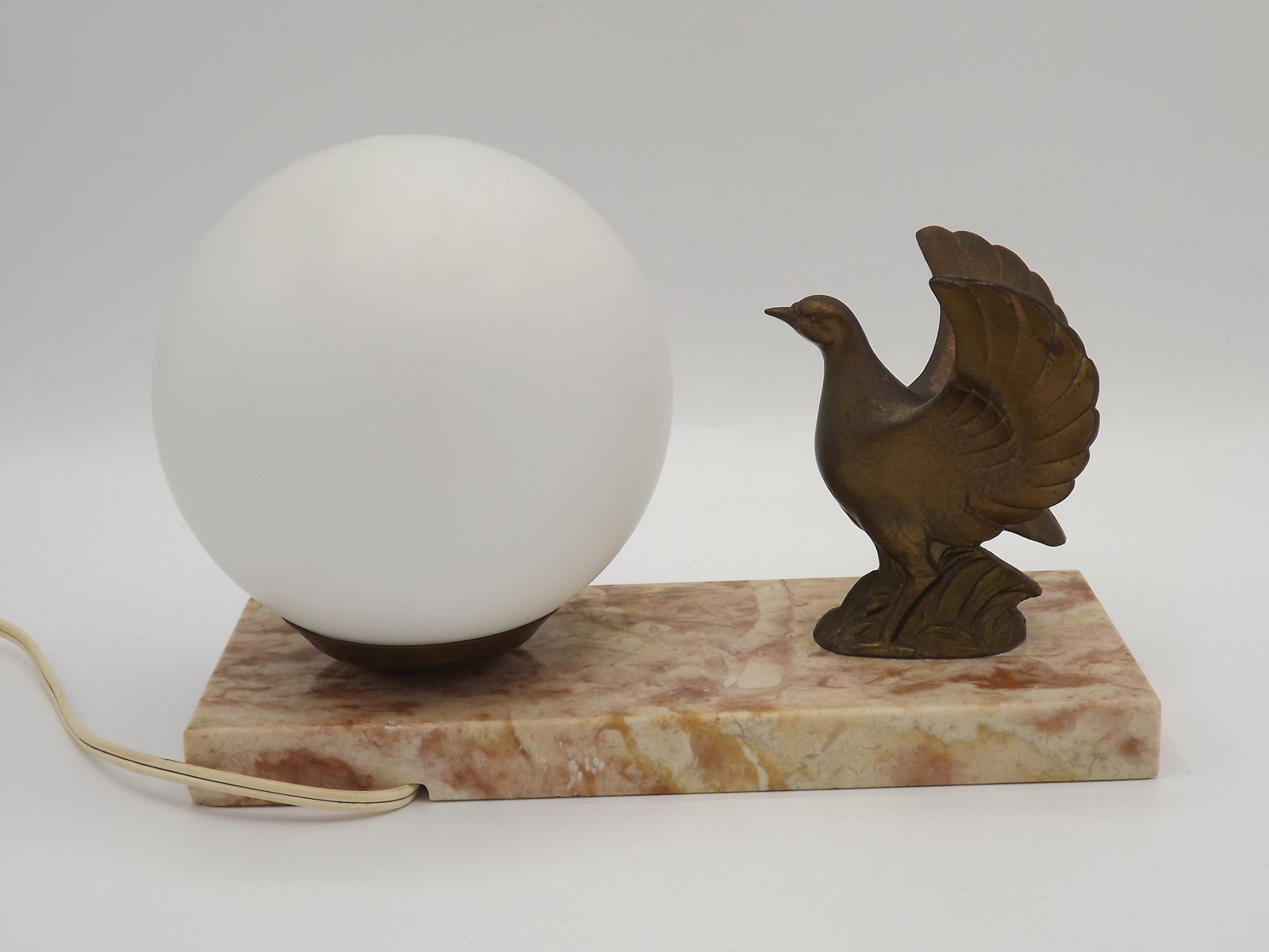 photo furniture Vintage French Art Deco Bird Lamp With Marble Base White Ball Shade. Vintage French Lighting. Art Deco Table Lamp. Art Deco Bedside Lamp.
