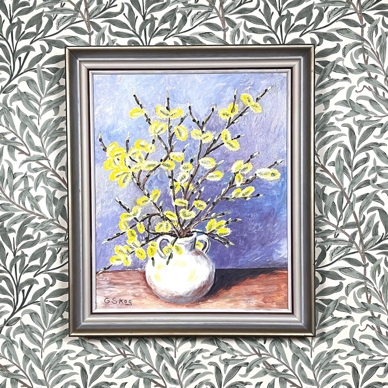 Willow Flowers, 1940s, Swedish Artist G Skog, Oil Painting On Board