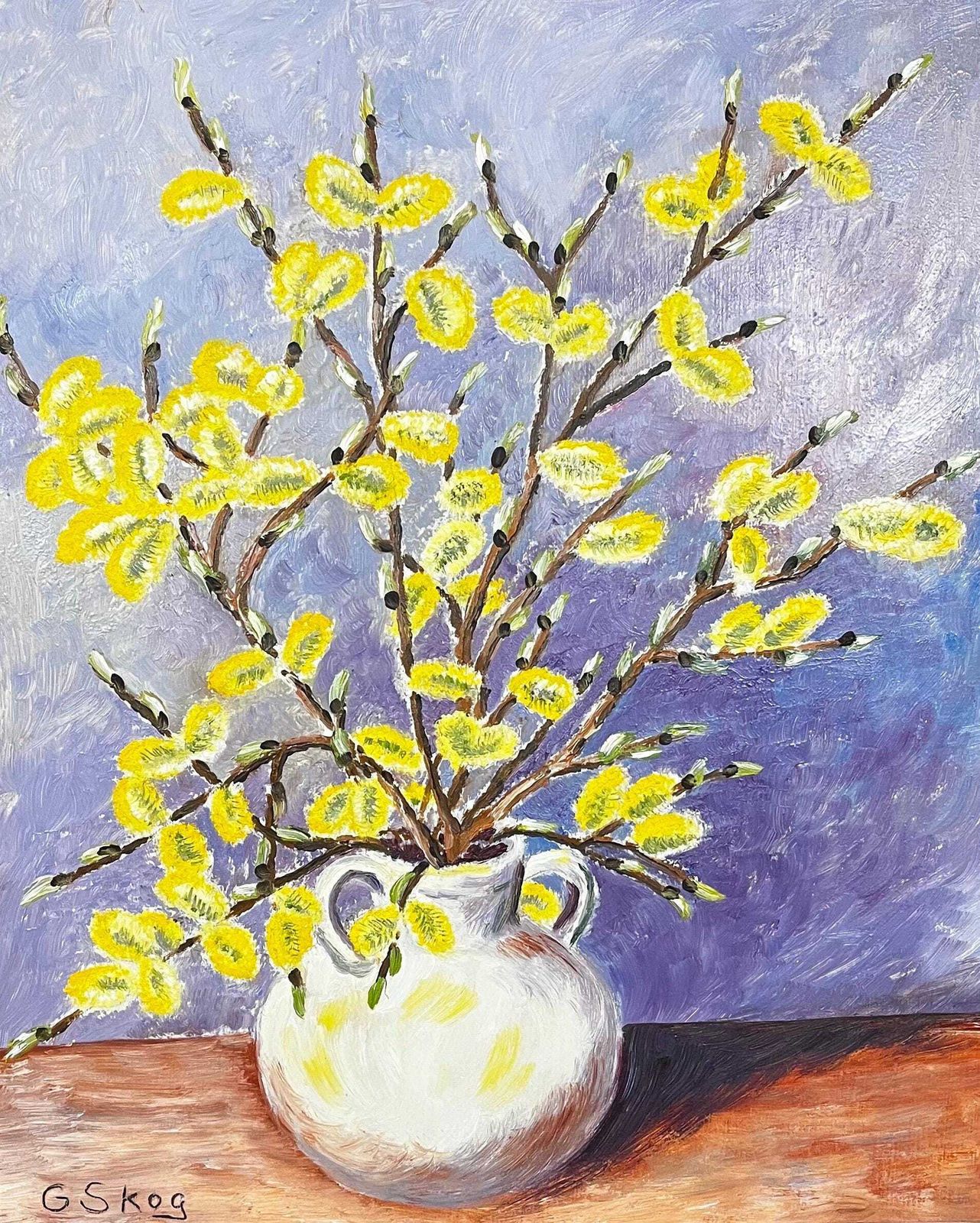 Willow Flowers, 1940s, Swedish Artist G Skog, Oil Painting On Board photo 175.0