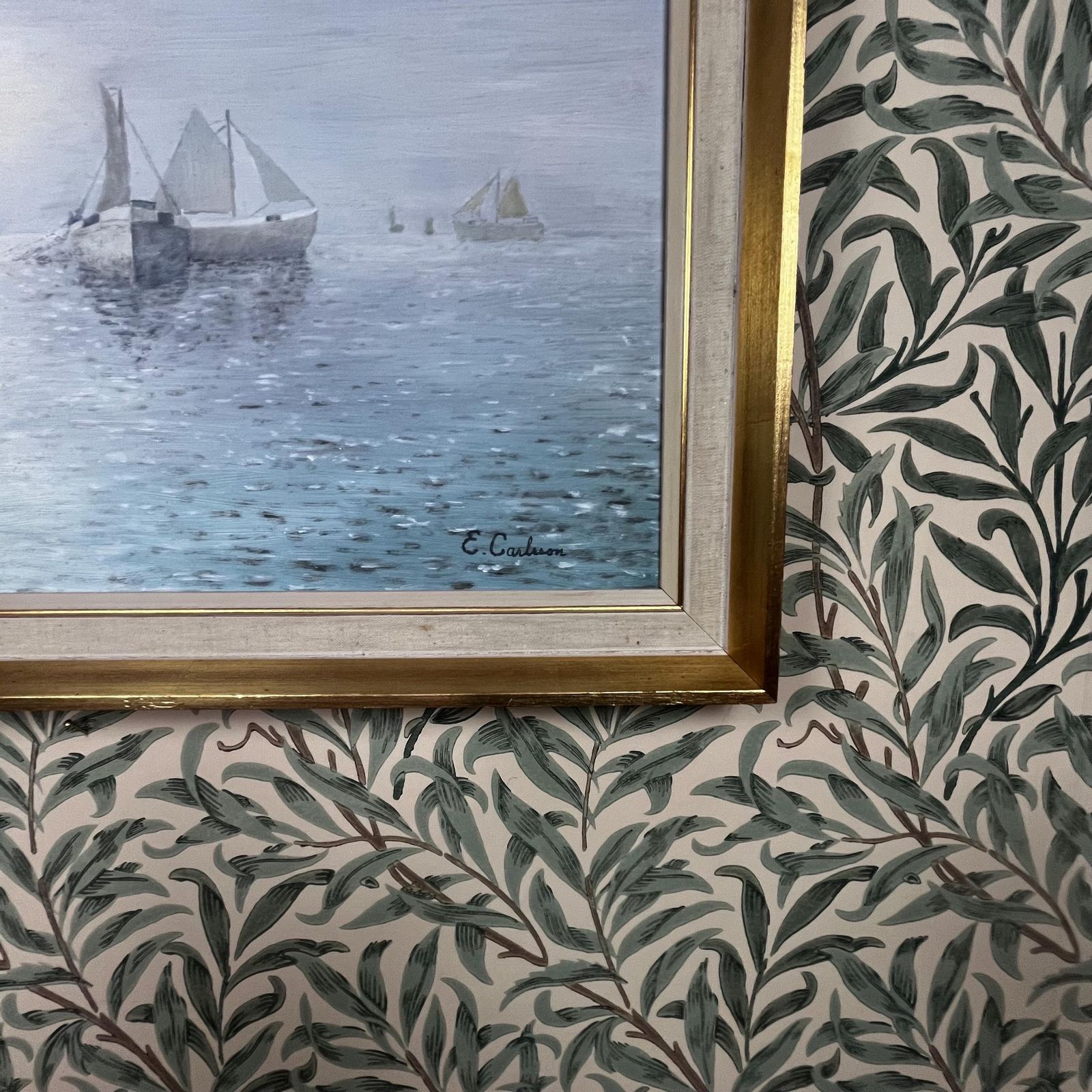 Fishing Fleet In Dawn Light, 1960s, Swedish Artist E Carlsson, Oil Painting On Board photo for sale