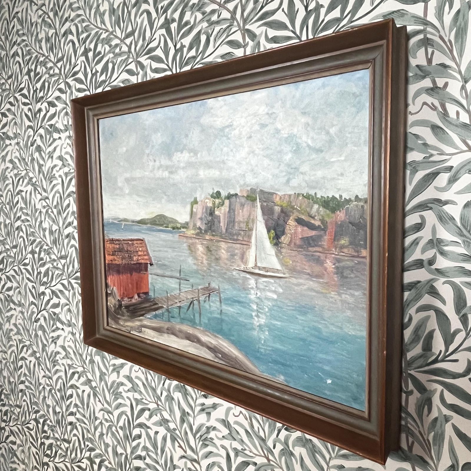Evening Light Seascape, 1944, Swedish Artist O Bergqvist,  Oil Painting On Streched Canvas photo vinterior