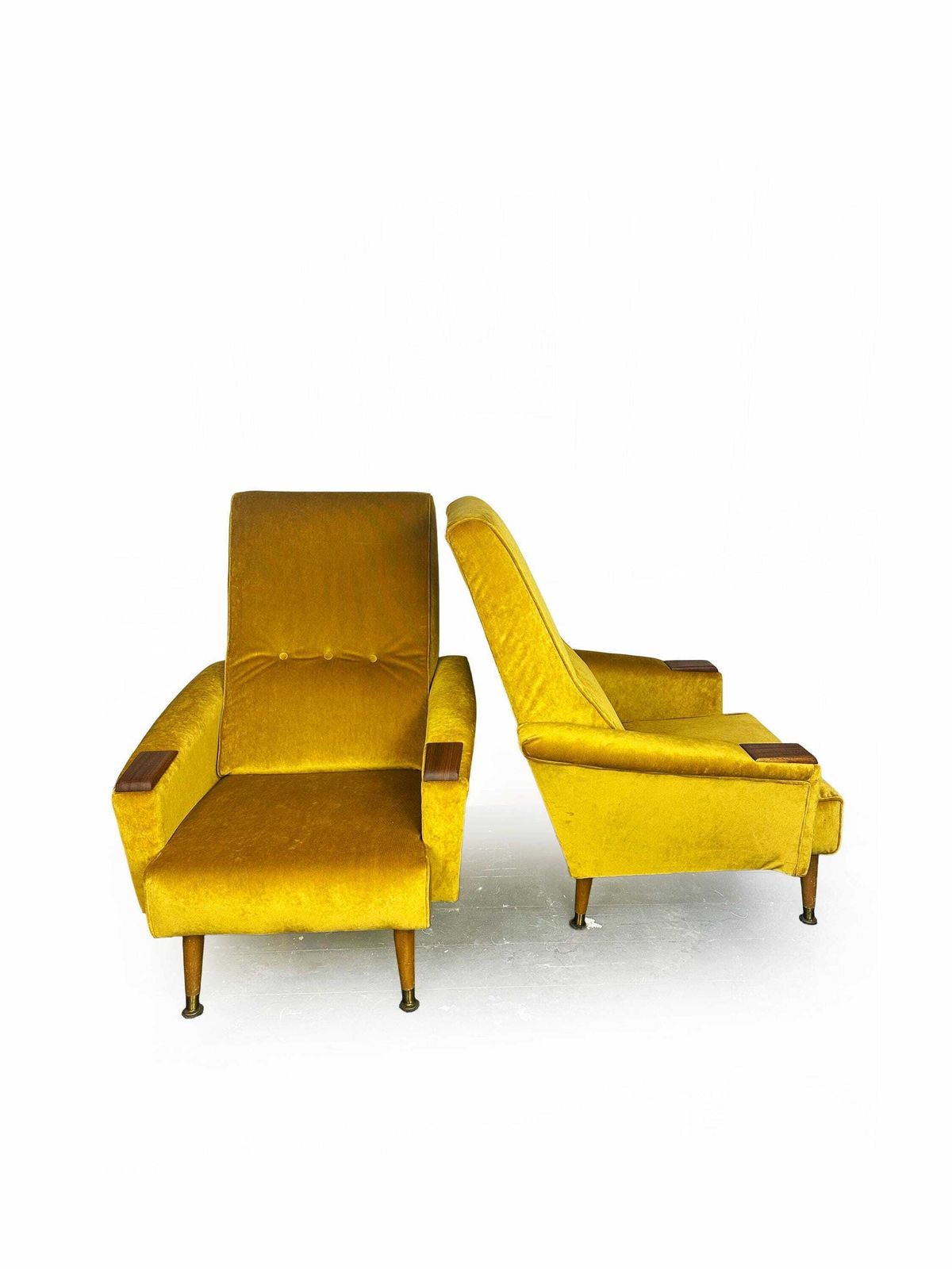 Fully Reupholstered Pair Of Mid Century 1960's Fireside Armchairs With Teak Wood Detailing photo Furniture