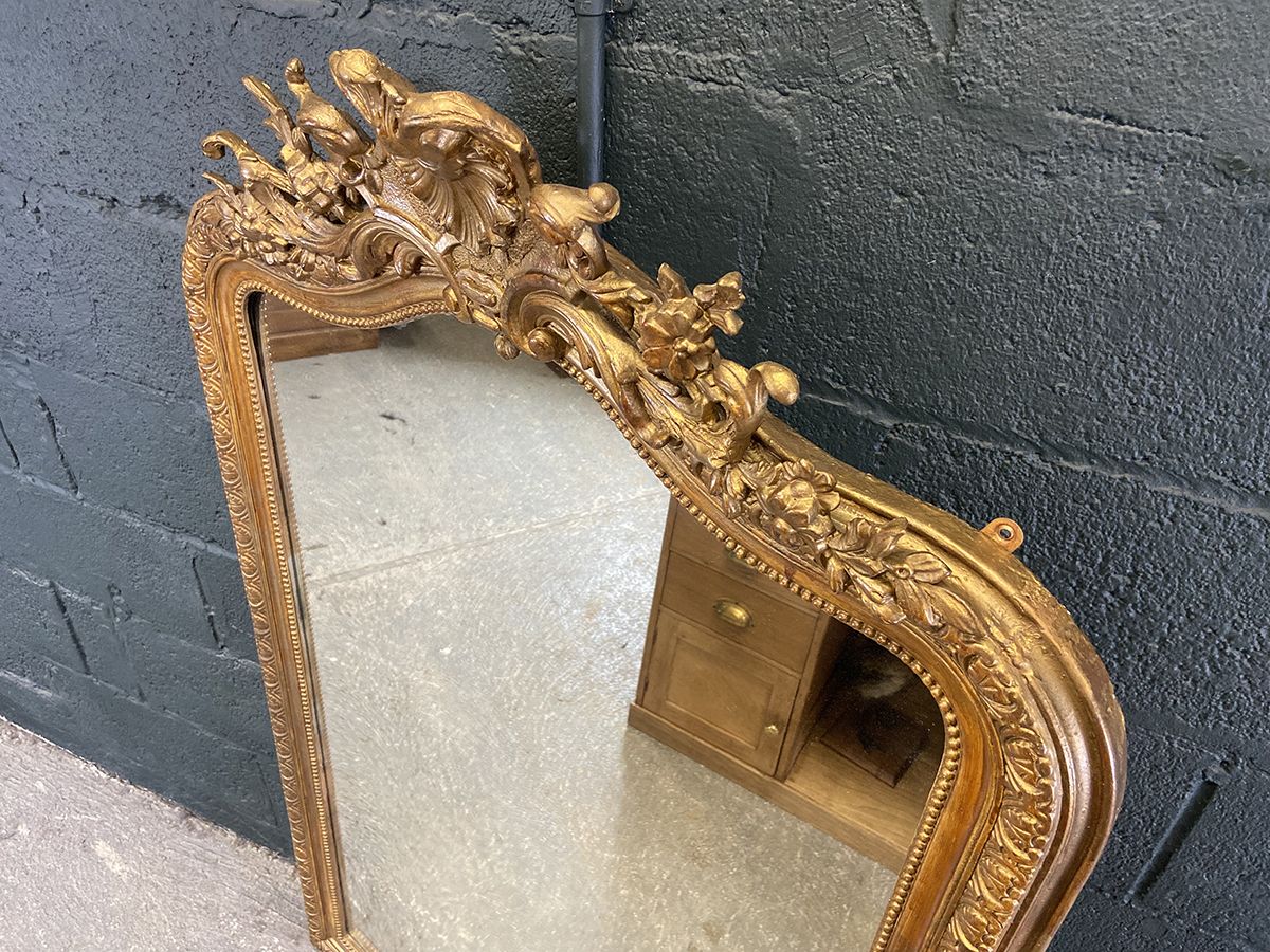 Large Arched Top French Overmantel Wall Mirror, 19th Century. photo vinterior