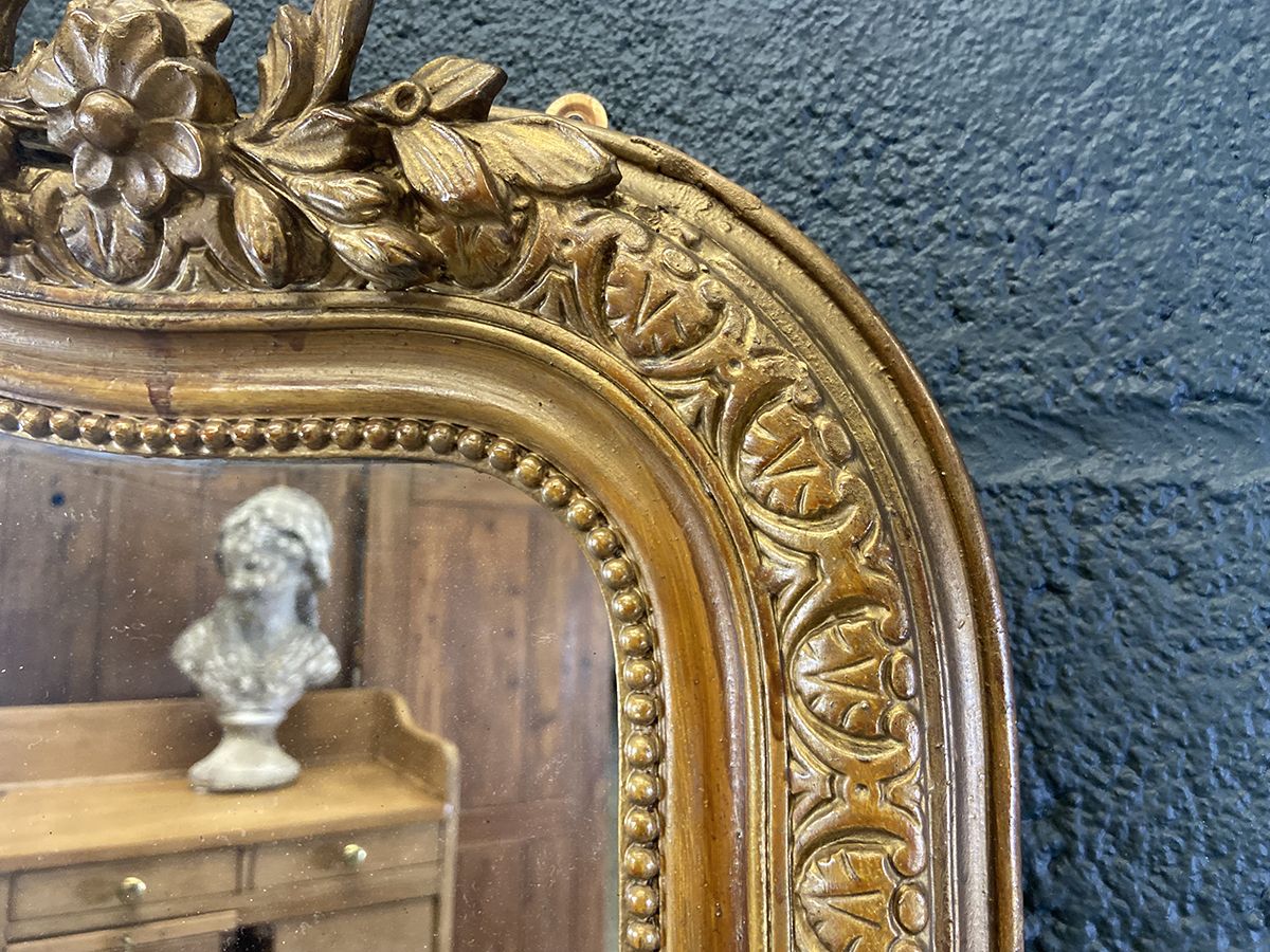 Large Arched Top French Overmantel Wall Mirror, 19th Century. photo buy