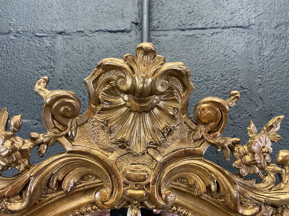 photo furniture Large Arched Top French Overmantel Wall Mirror, 19th Century.