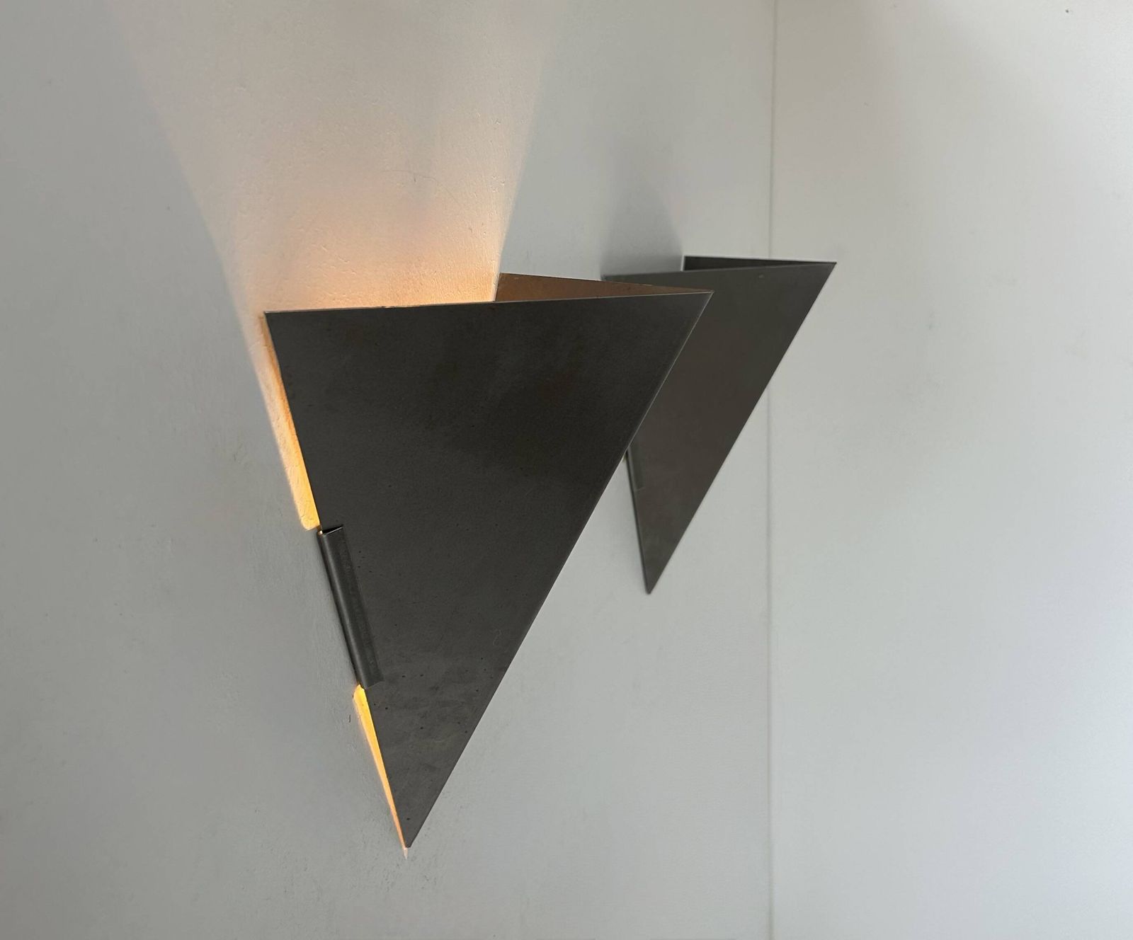 Pair Of Vintage Geometric Wall Lights, Matte Folded Steel, France, 1980 photo furniture