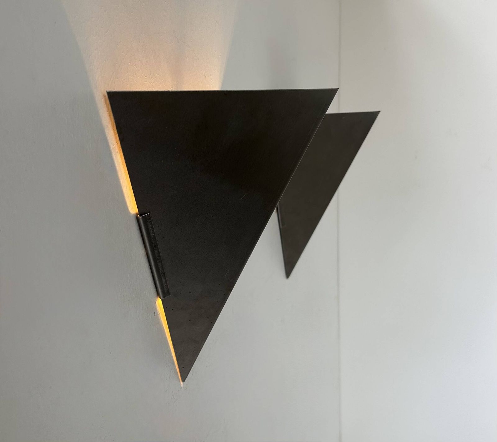 Pair Of Vintage Geometric Wall Lights, Matte Folded Steel, France, 1980 photo Lighting
