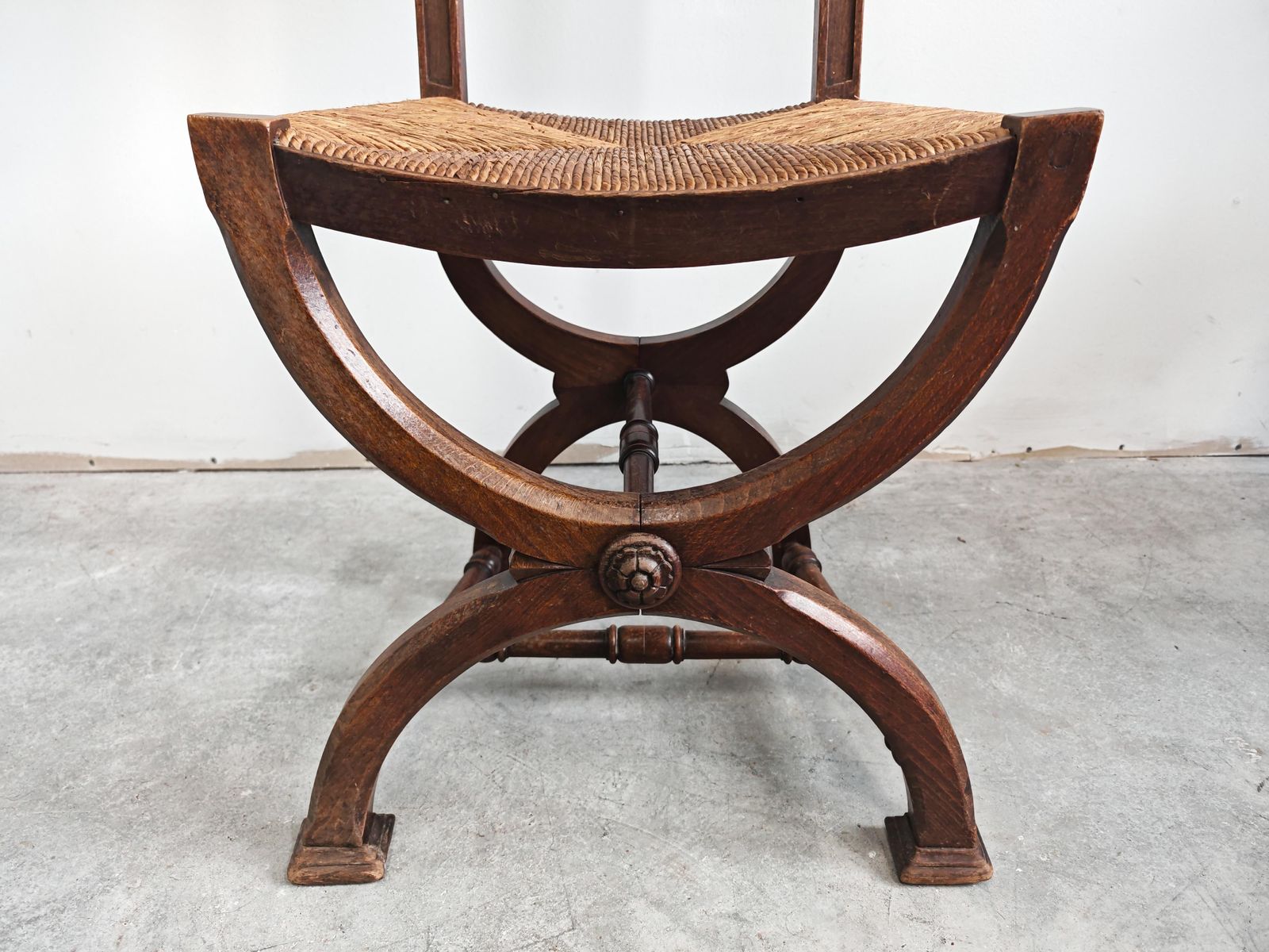 Pair Of Neo Renaissance Side Chairs In Oak With Rush Seats, France 1910s photo Furniture