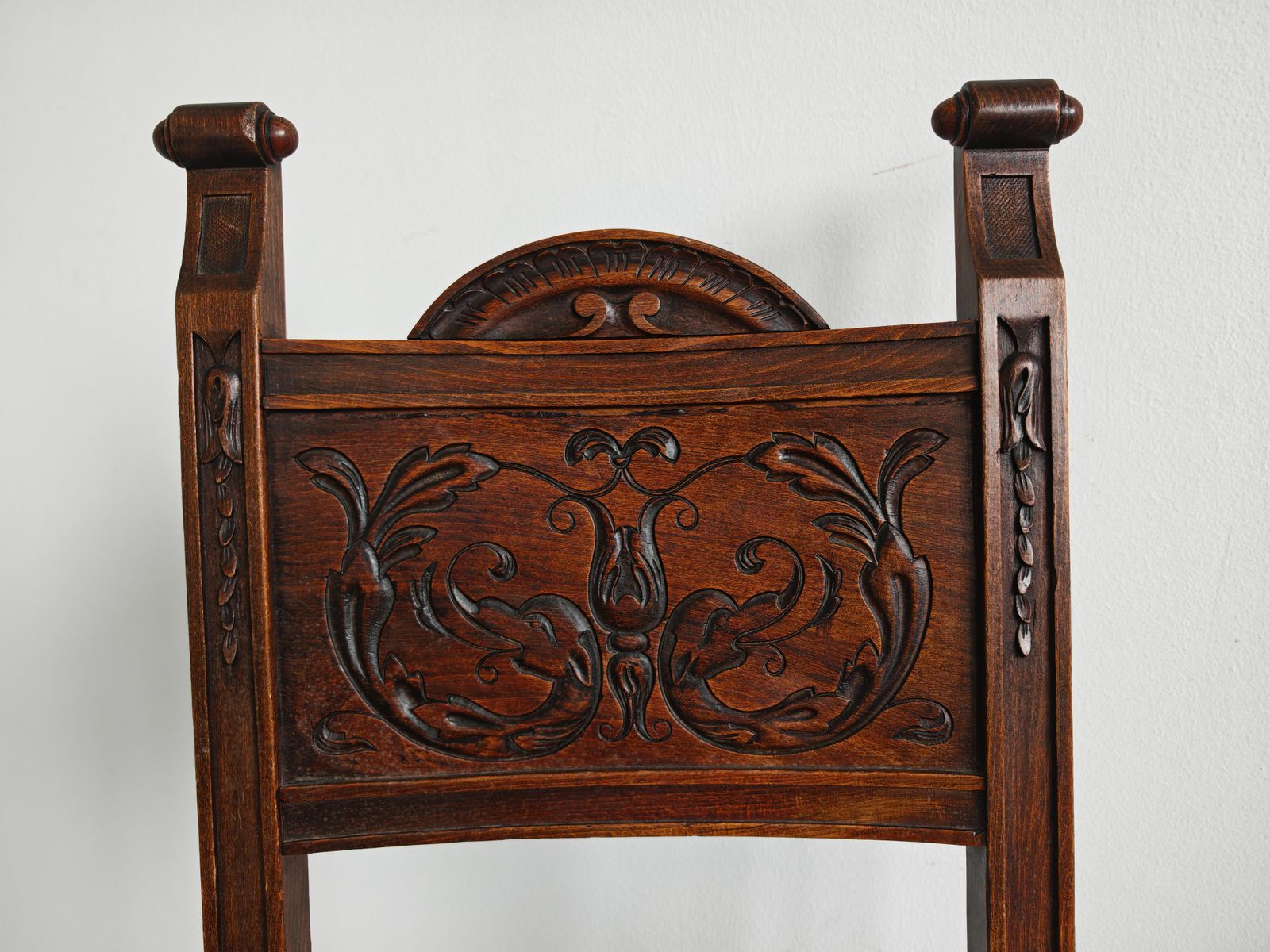 photo for sale Pair Of Neo Renaissance Side Chairs In Oak With Rush Seats, France 1910s