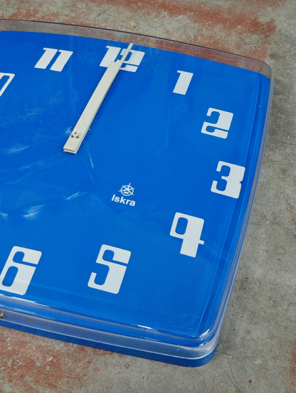 Xl Space Age Wall Clock In Electric Blue Acrylic By Iskra, Yugoslavia 1970s photo vintage