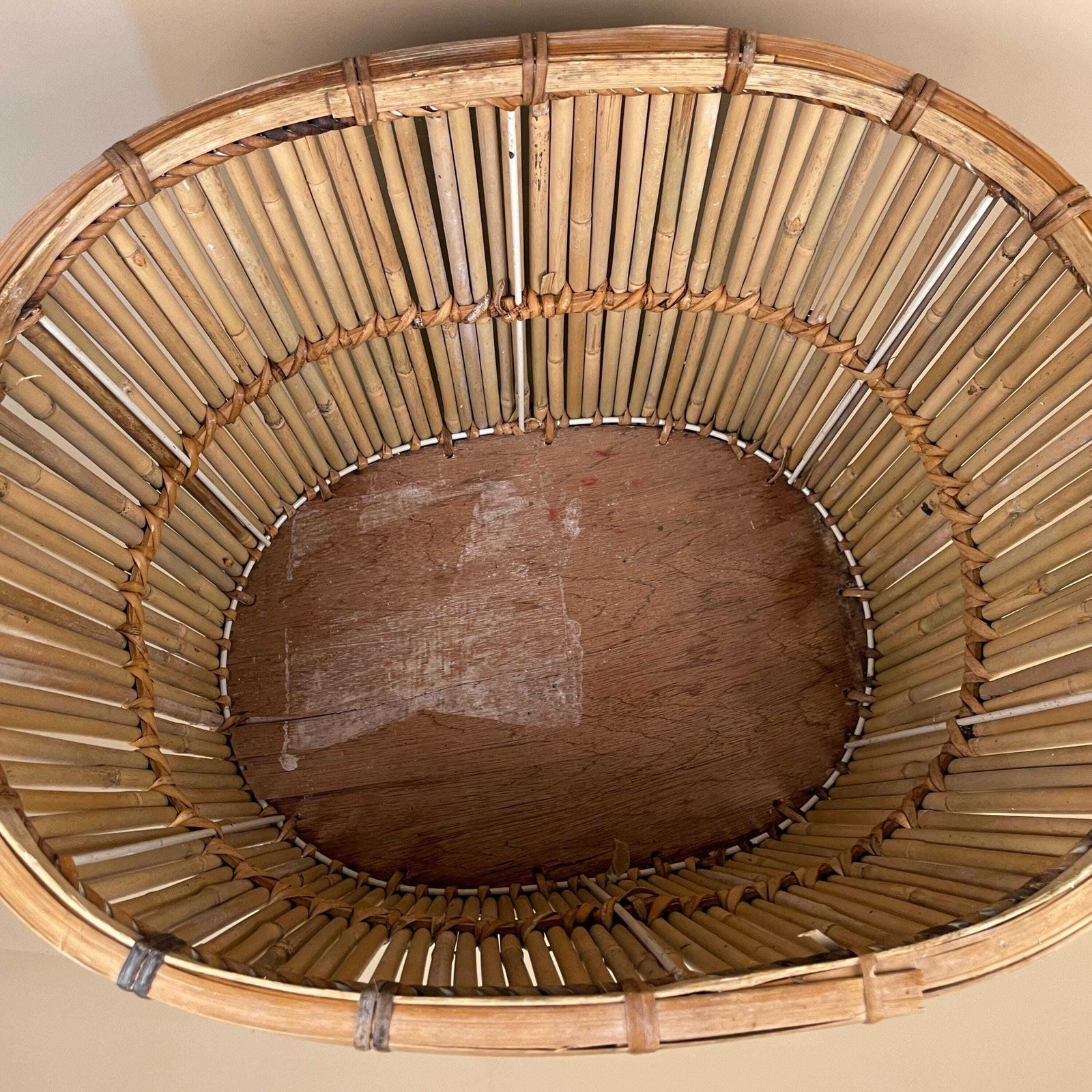 Vintage Bamboo Oval Basket Plant Pot Planter Woven Wicker Brown Antique Storage Farmhouse Cottage Decor Display Handmade Toy Logs photo 75.0