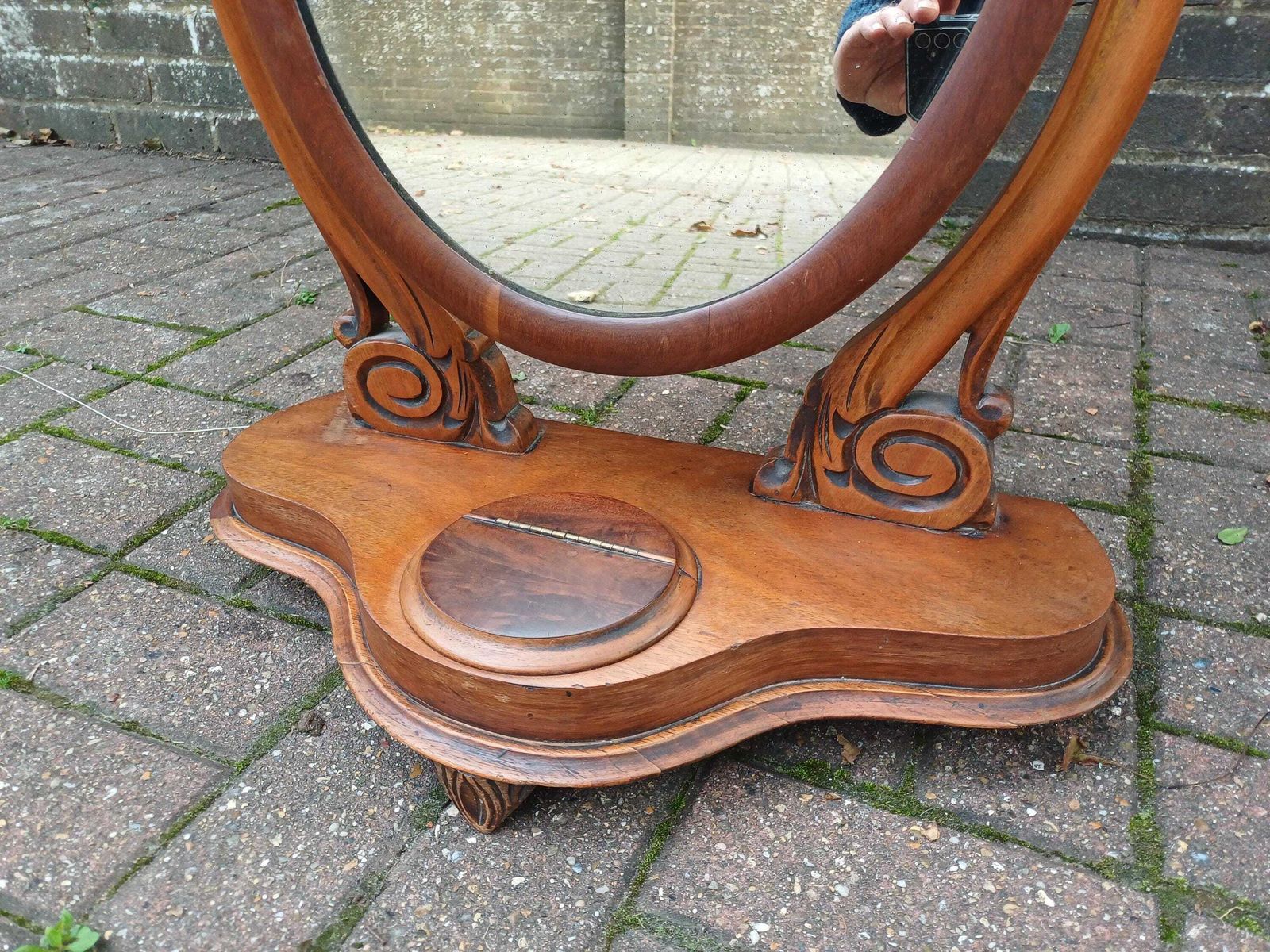 Antique Victorian Mahogany Dressing Table Mirror, Ornate Vanity Swivel Mirror With Hidden Compartment, 19th Century Toiletry Stand photo Home Decor