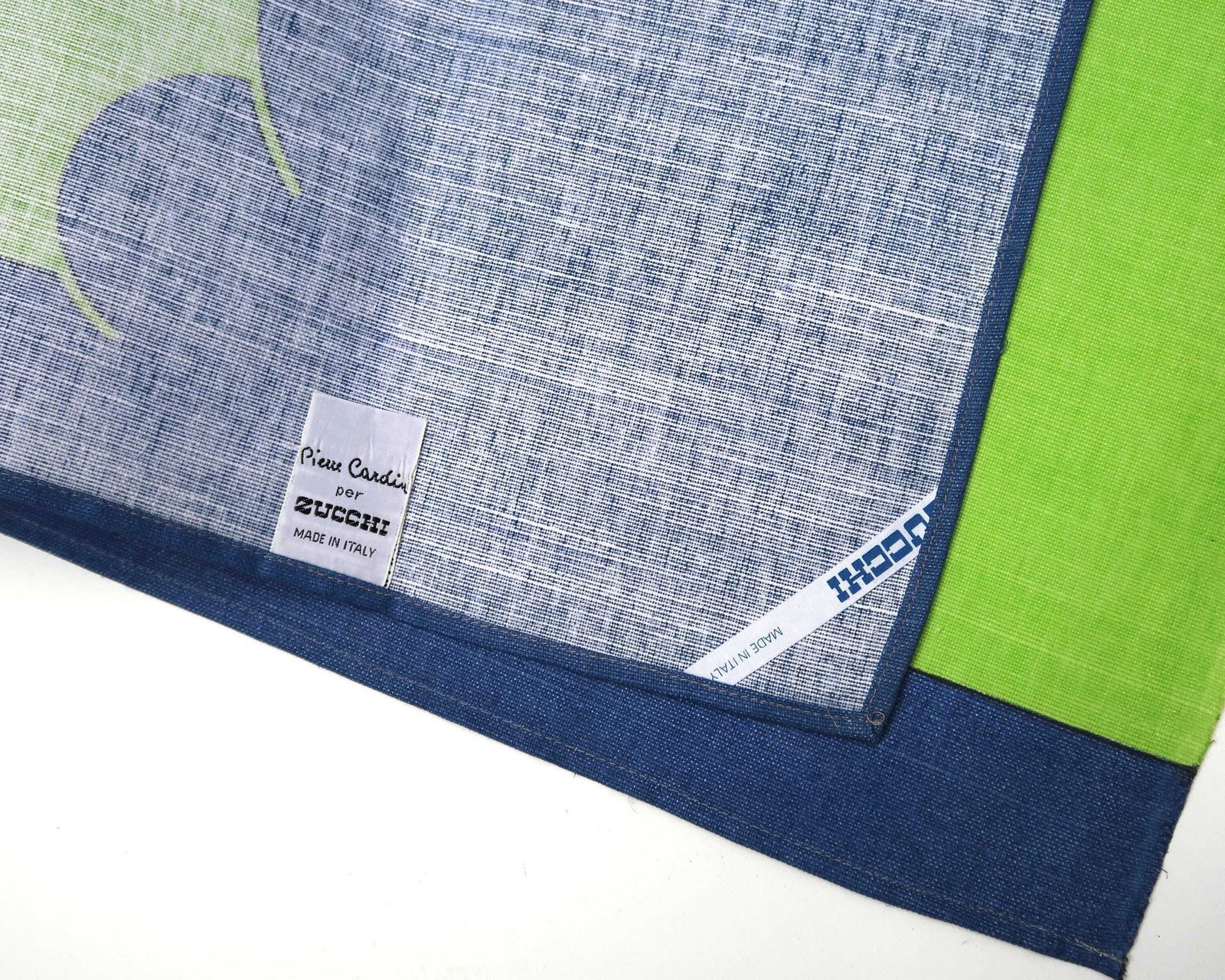 1970s Colorful Tea Towel Dishcloth By Pierre Cardin For Zucchi, Made In Italy / Kitchen, Linen, Pop, Graphic, Blue Green, Dishcloth photo for sale