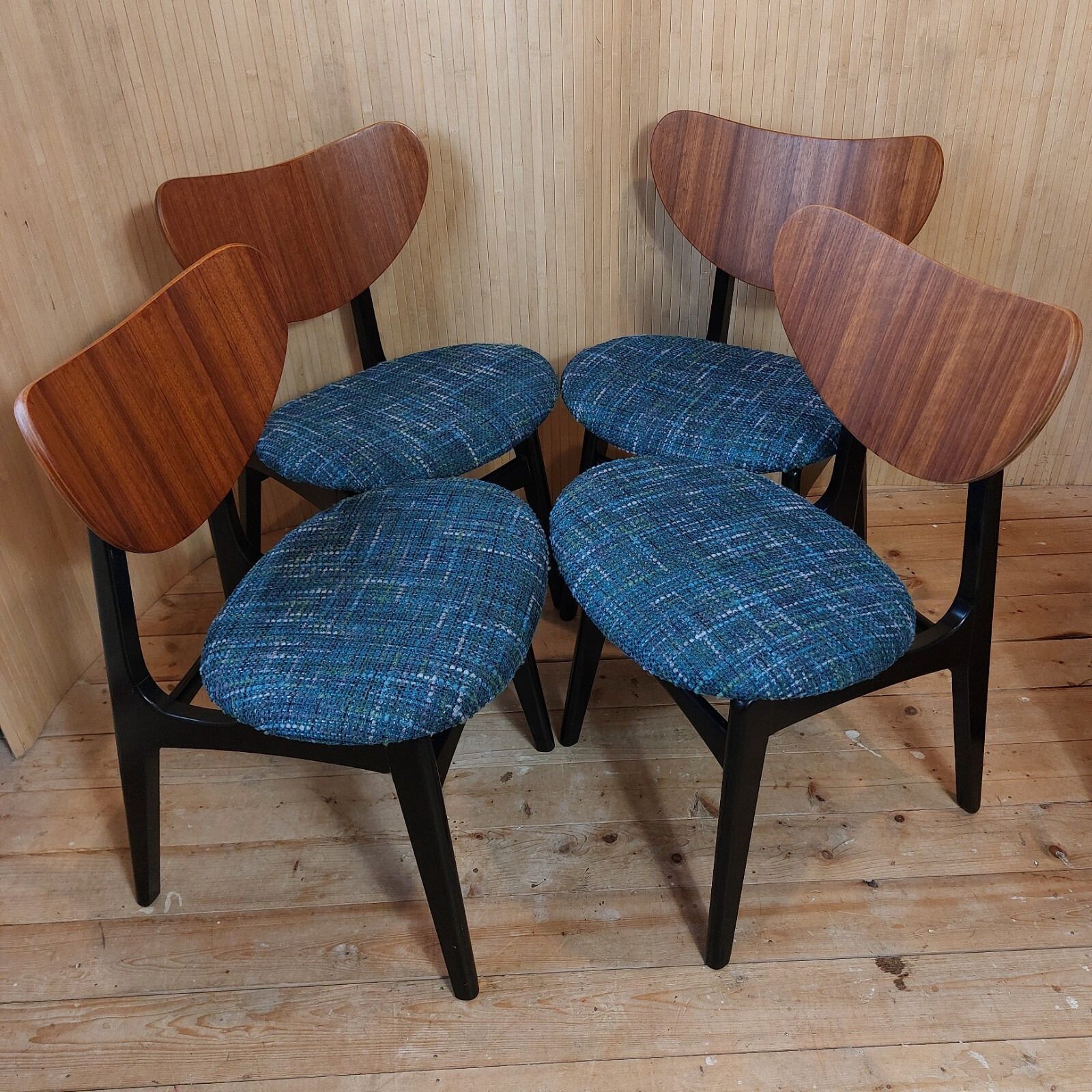 Fab Set Of 4 Vintage G Plan Butterfly Dining Chairs Restored Reupholstered Blue photo for sale